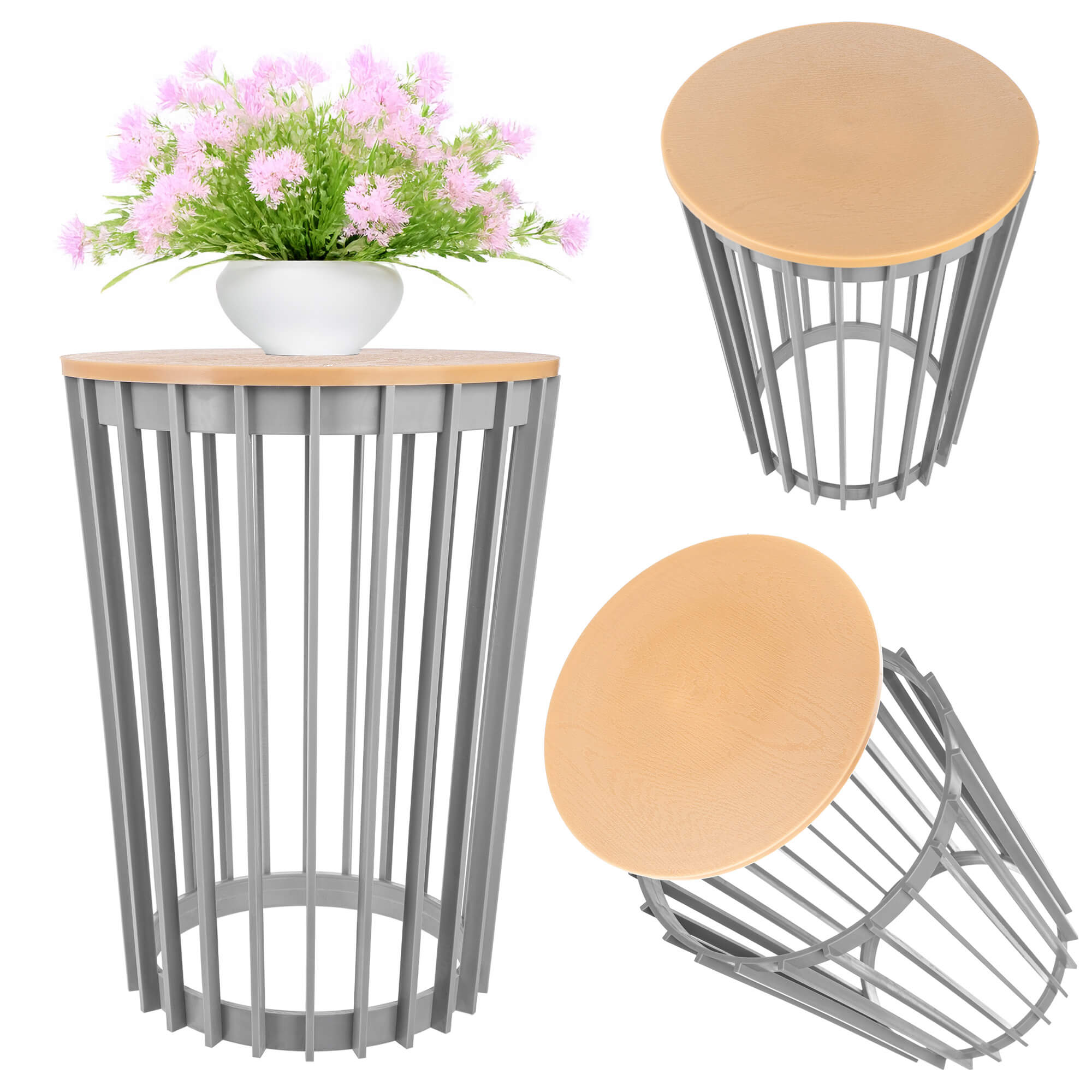 Kwietnik dwustronny Aytre 54 cm platynowy + blat naturalne drewno