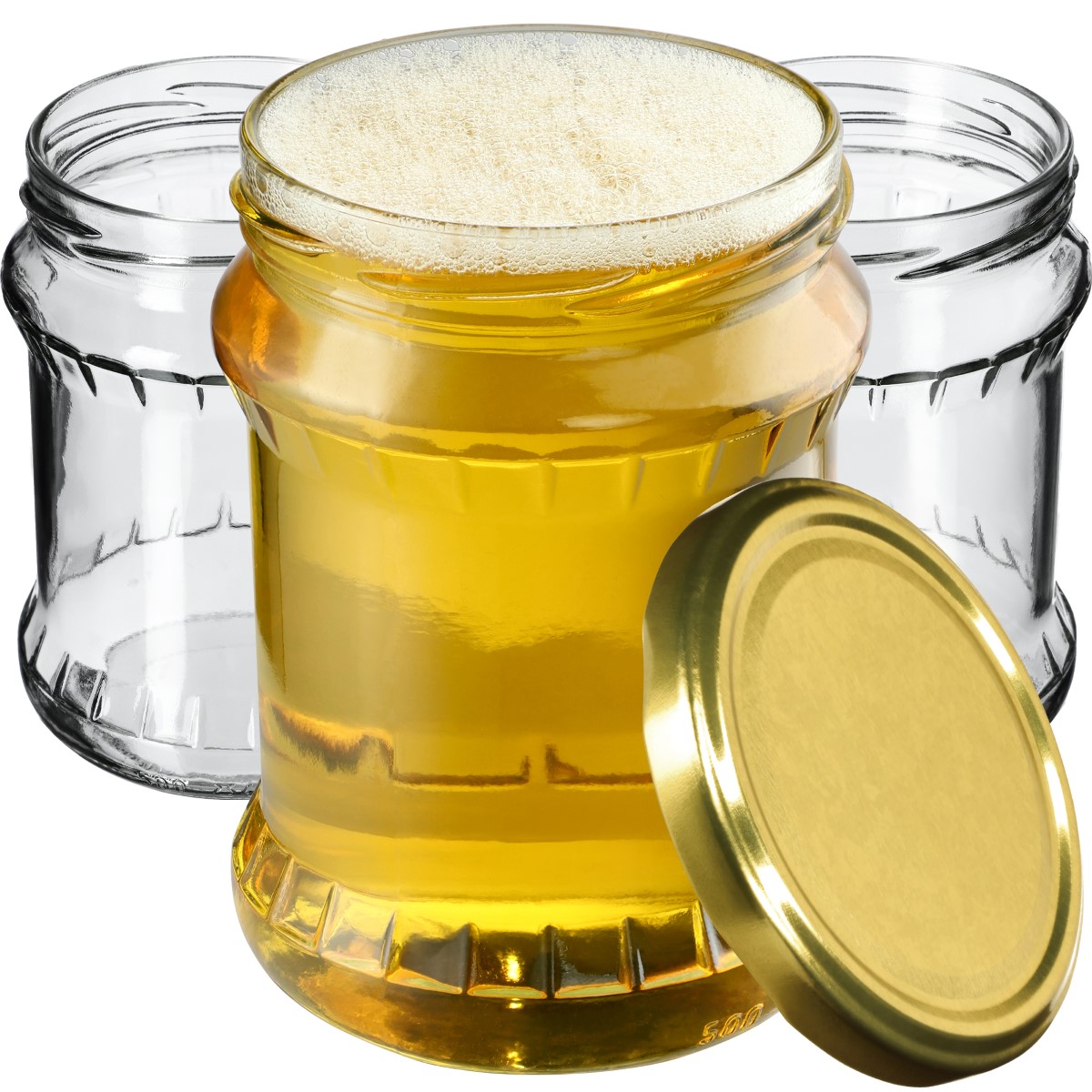 Słoiki na przetwory Kisko 500ml 8szt fi 82 mm + wieczka złote