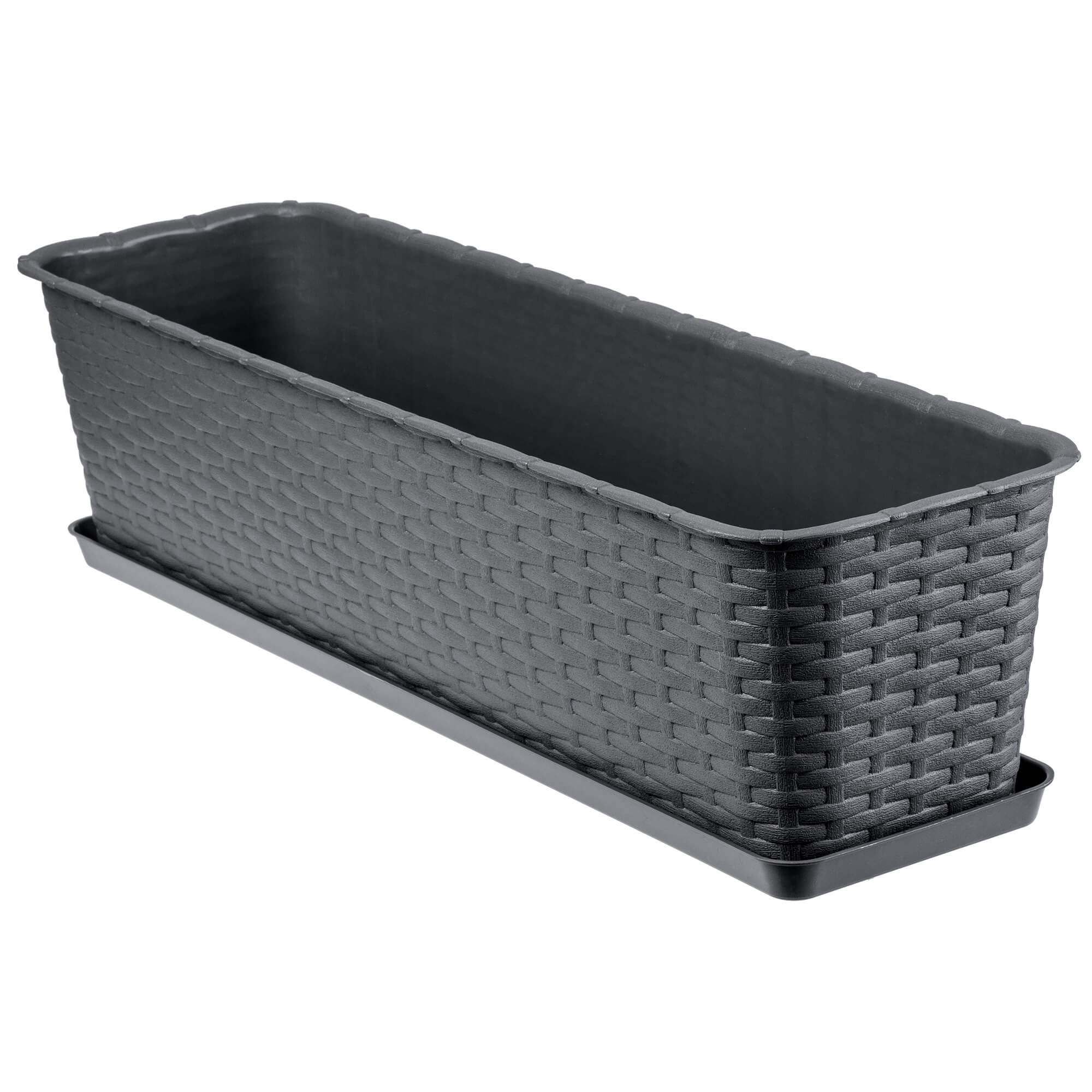 Doniczka balkonowa rattanowa z podstawką Frette 60 cm, antracyt
