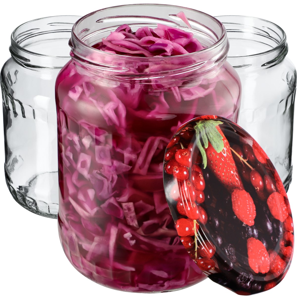 Słoiki na przetwory Jukka 720ml 64szt fi 82 mm + wieczka "Owoce leśne"