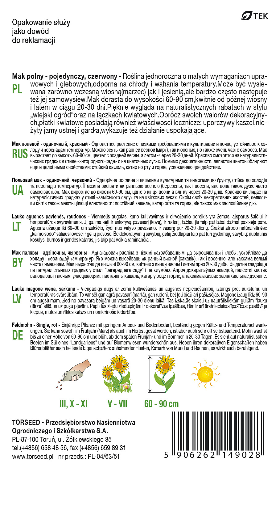 Mak polny - Papaver rhoeas pojedynczy czerwony 0,5g