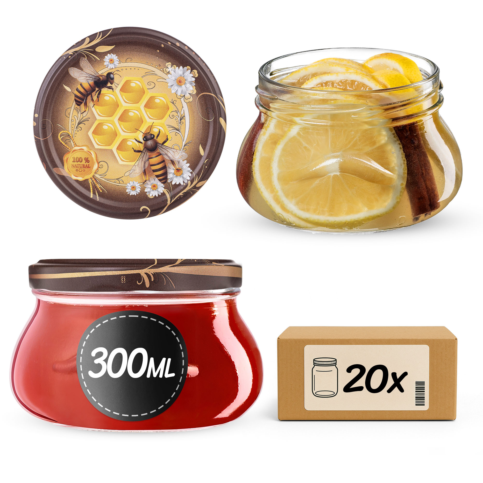 Słoiki na przetwory Raja 300ml fi 82 mm 20szt + wieczko Miód