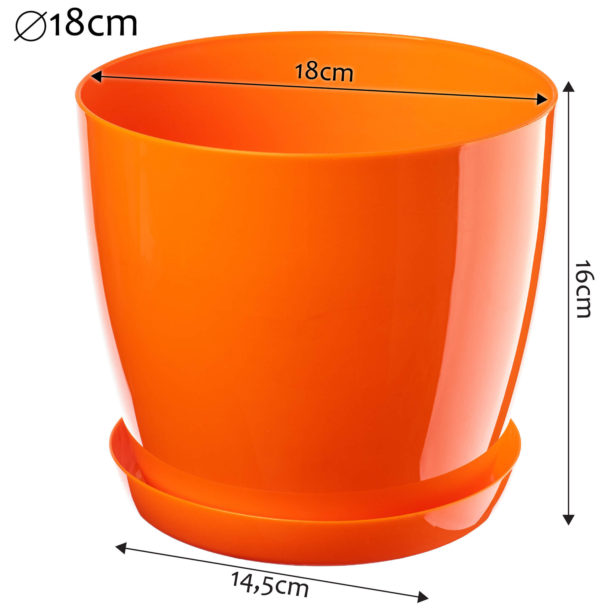 Doniczka na kwiaty z podstawką 18 cm, pomarańczowa