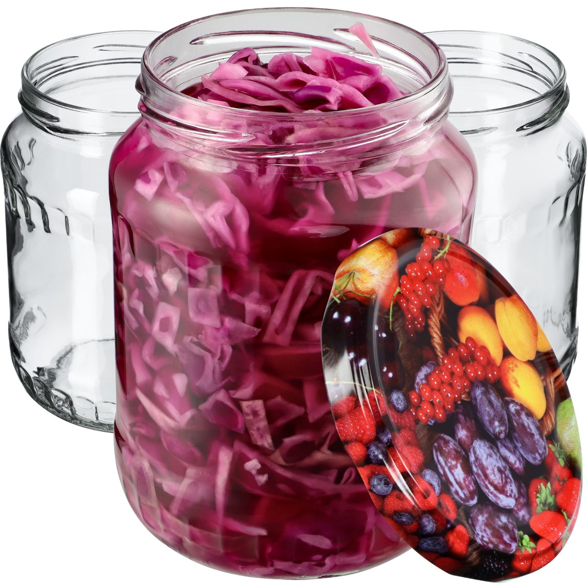 Słoiki na przetwory Jukka 720ml 24szt fi 82 mm + wieczka "Owoce"