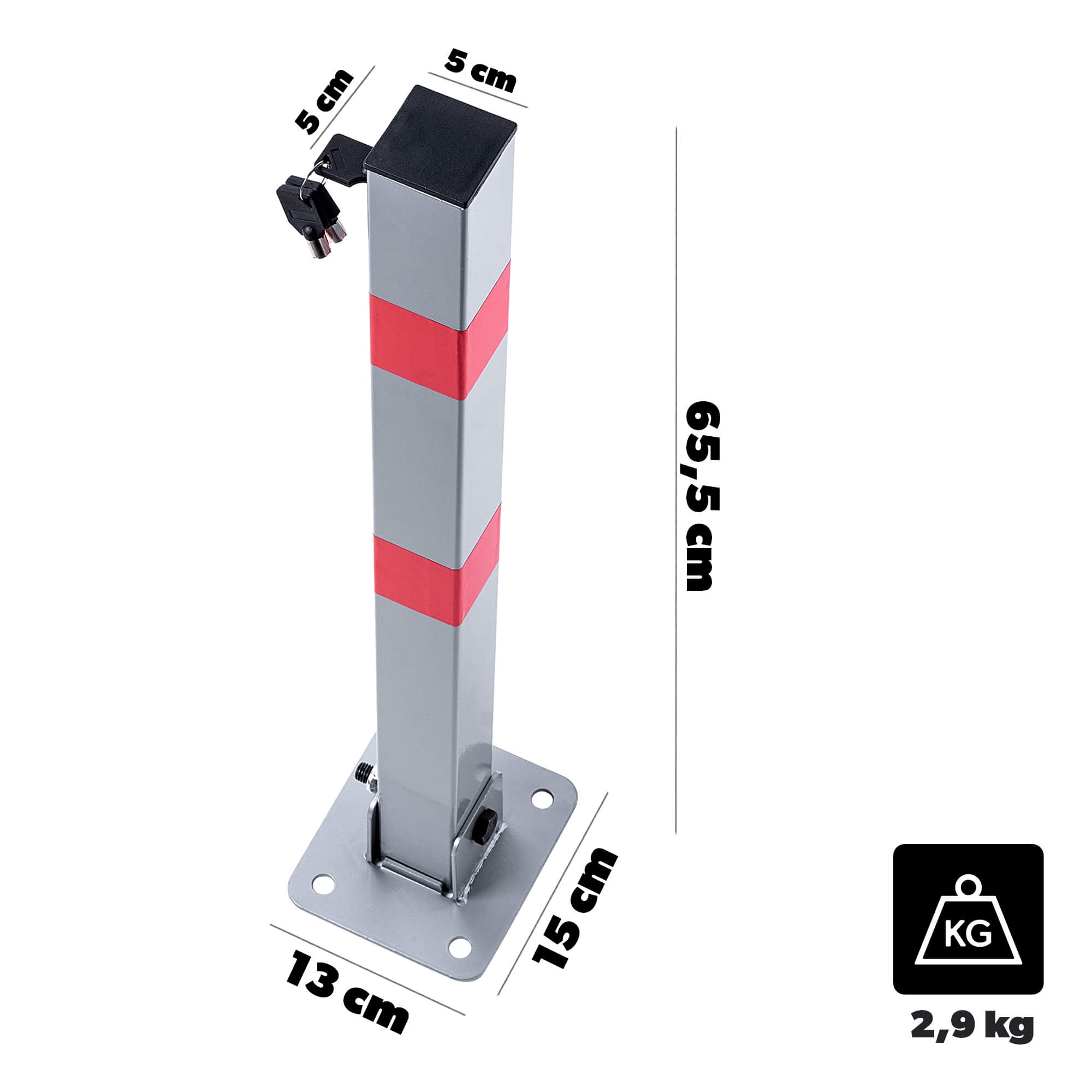 Składana blokada parkingowa Jarnac słupek 65.5 cm szaro-czerwony