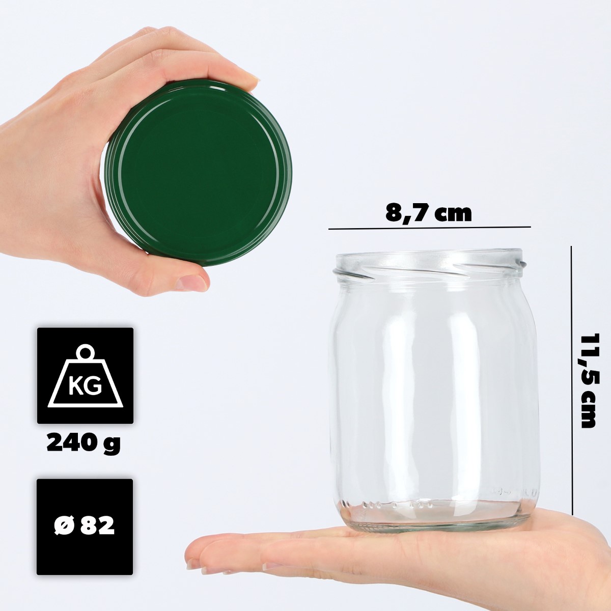 Słoiki Senna 540ml 24szt fi 82 mm + wieczka zielone