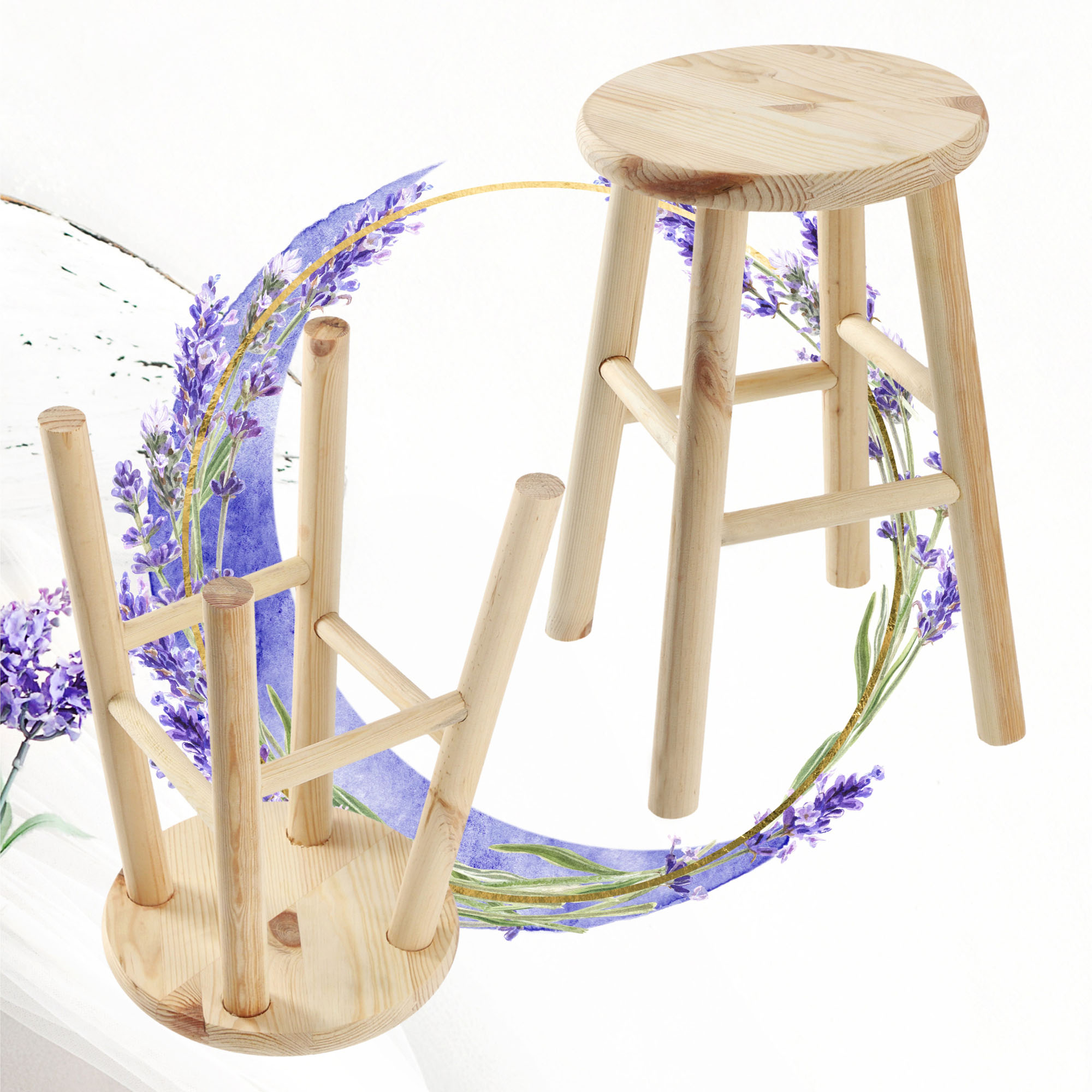 Taboret drewniany okrągły 45 x 28 cm, 2 szt.