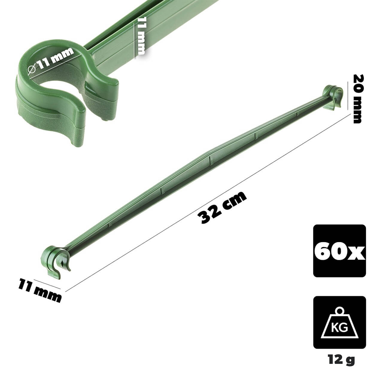 Łączniki do tyczek Roynac 11 mm zielone 60 szt.