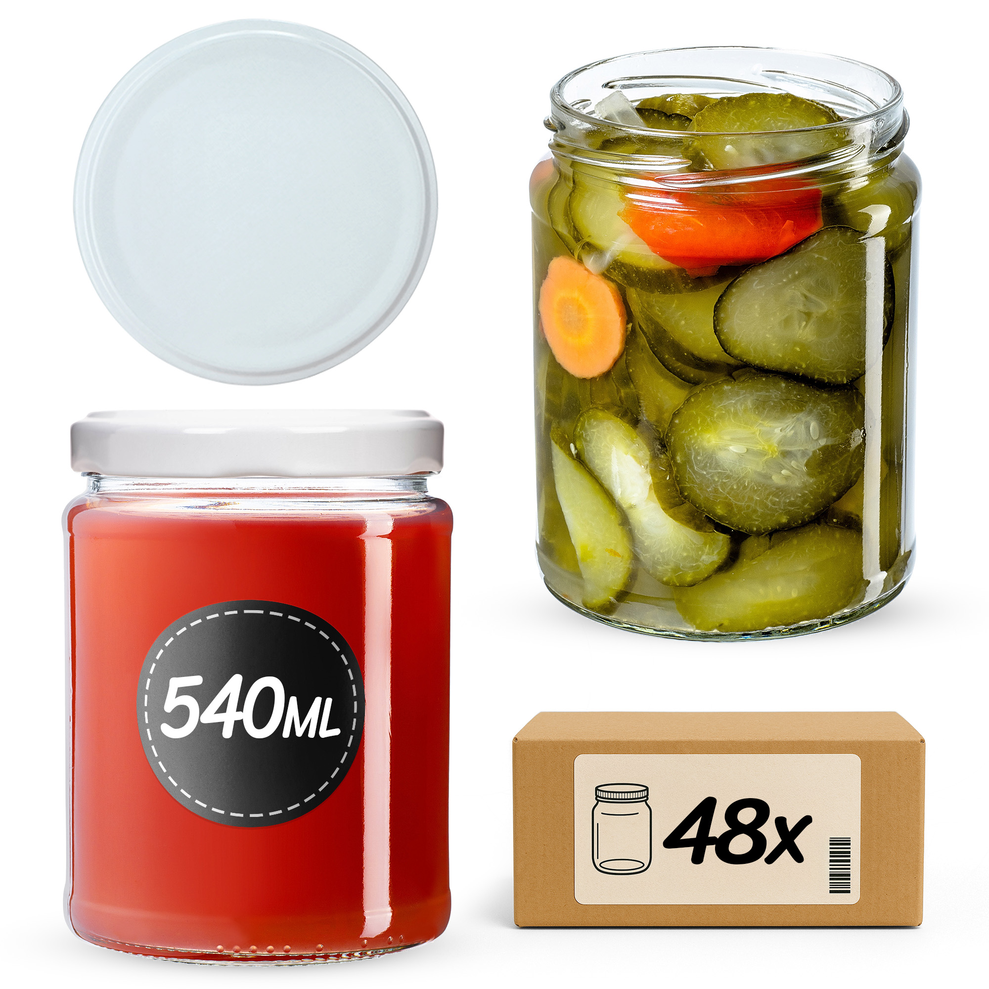 Słoiki na przetwory Maki 540ml 48szt fi 82 mm + wieczka białe