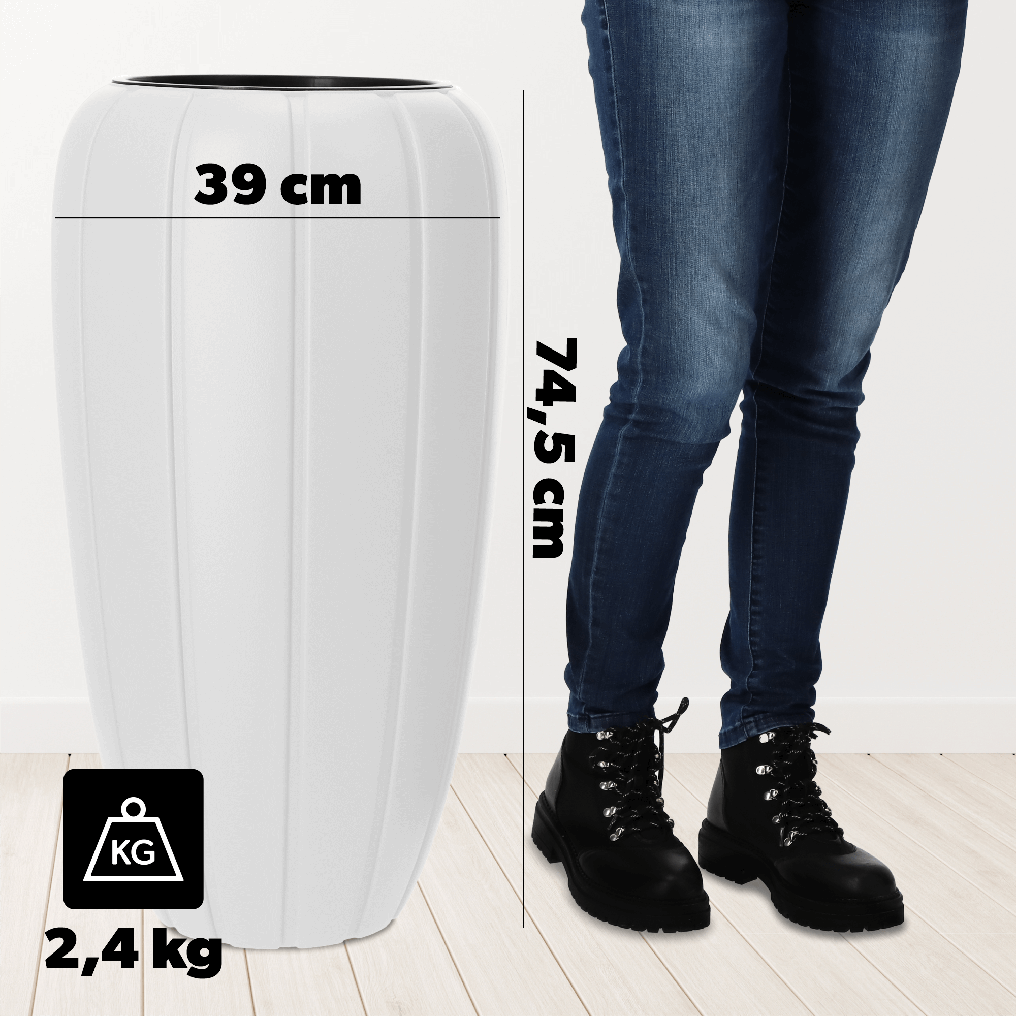 Donica na kwiaty z wkładem Pale 74 cm, biała