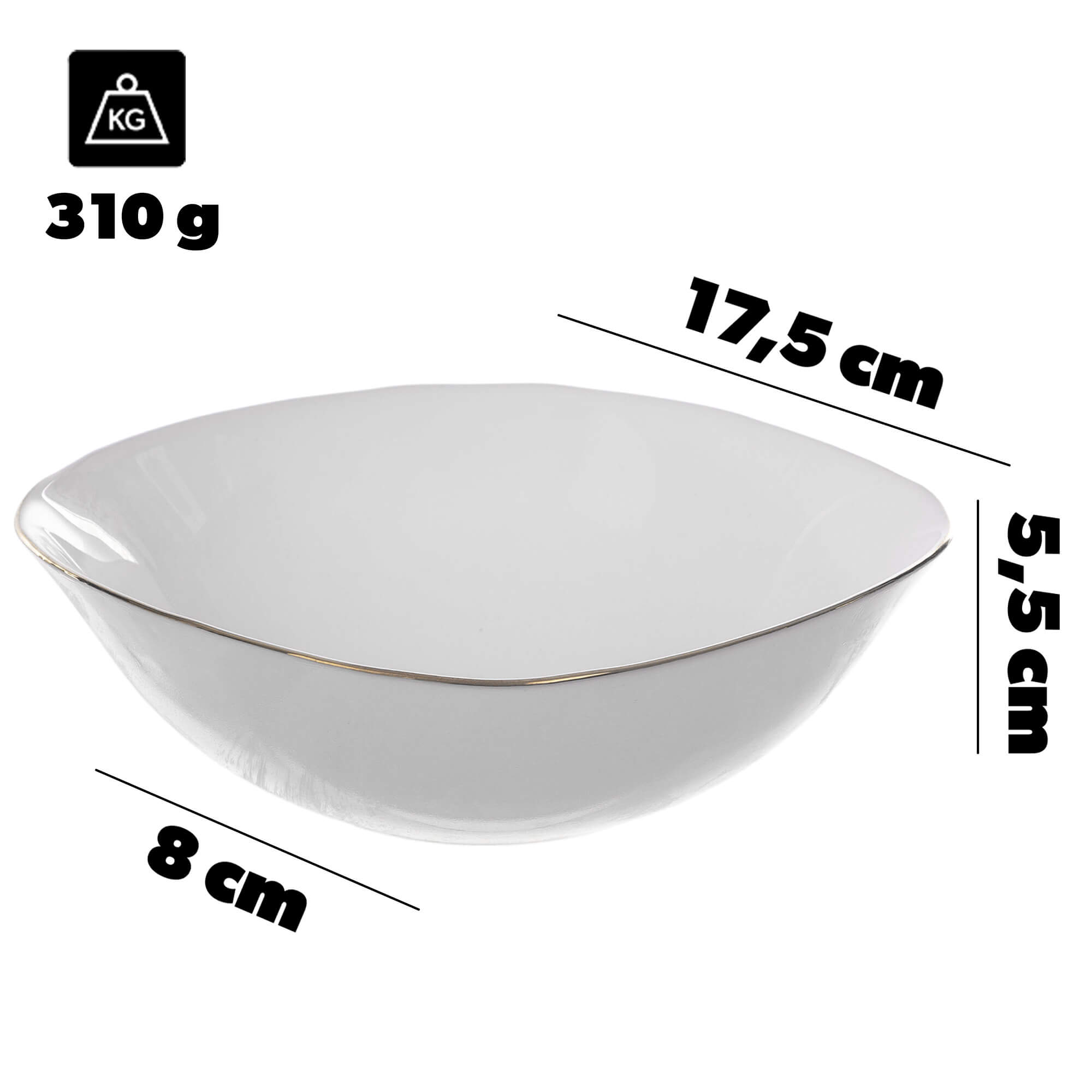 Salaterka szklana Gullo 18 cm biała ze złotym rantem 1 szt.