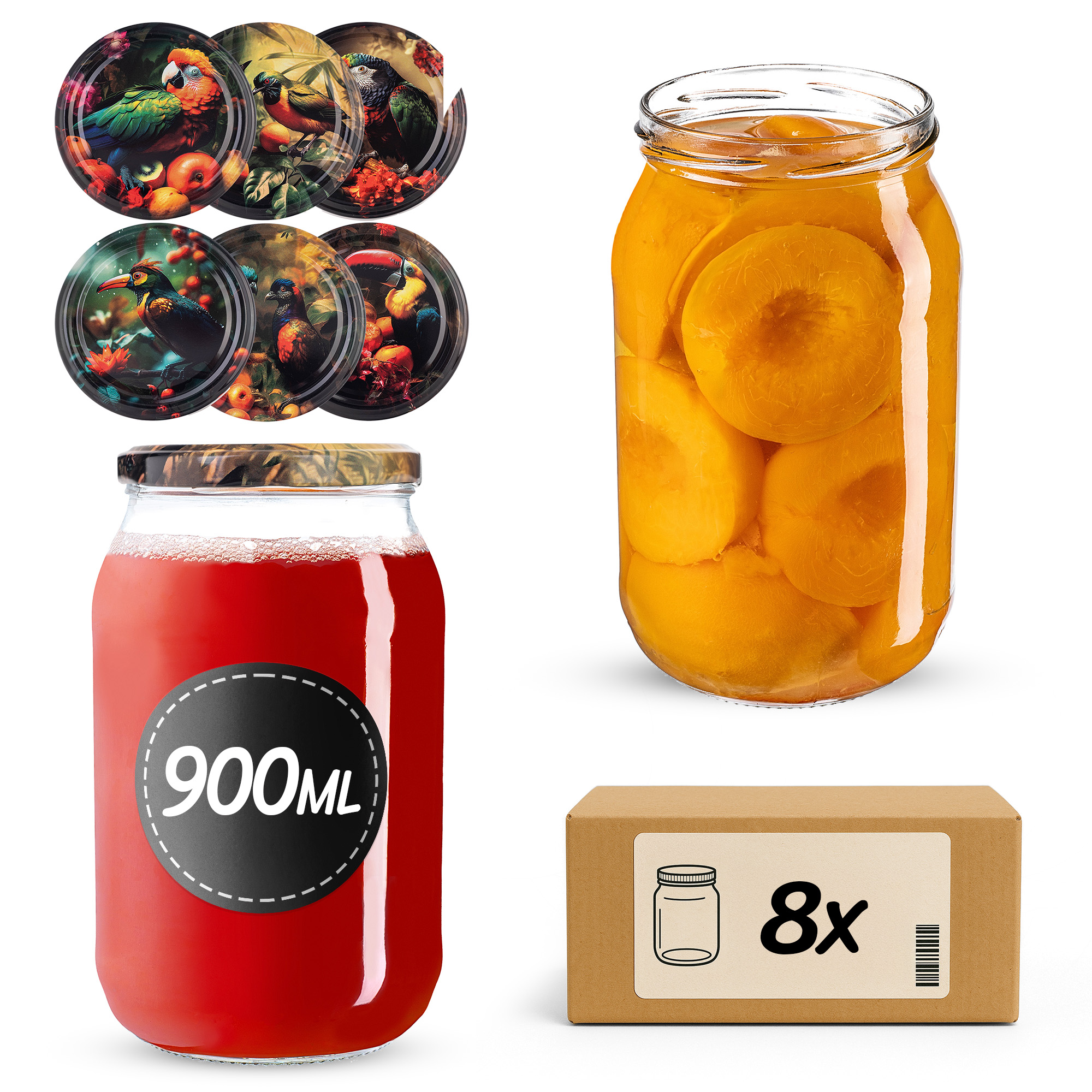 Słoiki na przetwory Simo 900ml fi 82 mm 8szt + wieczko Ptaki