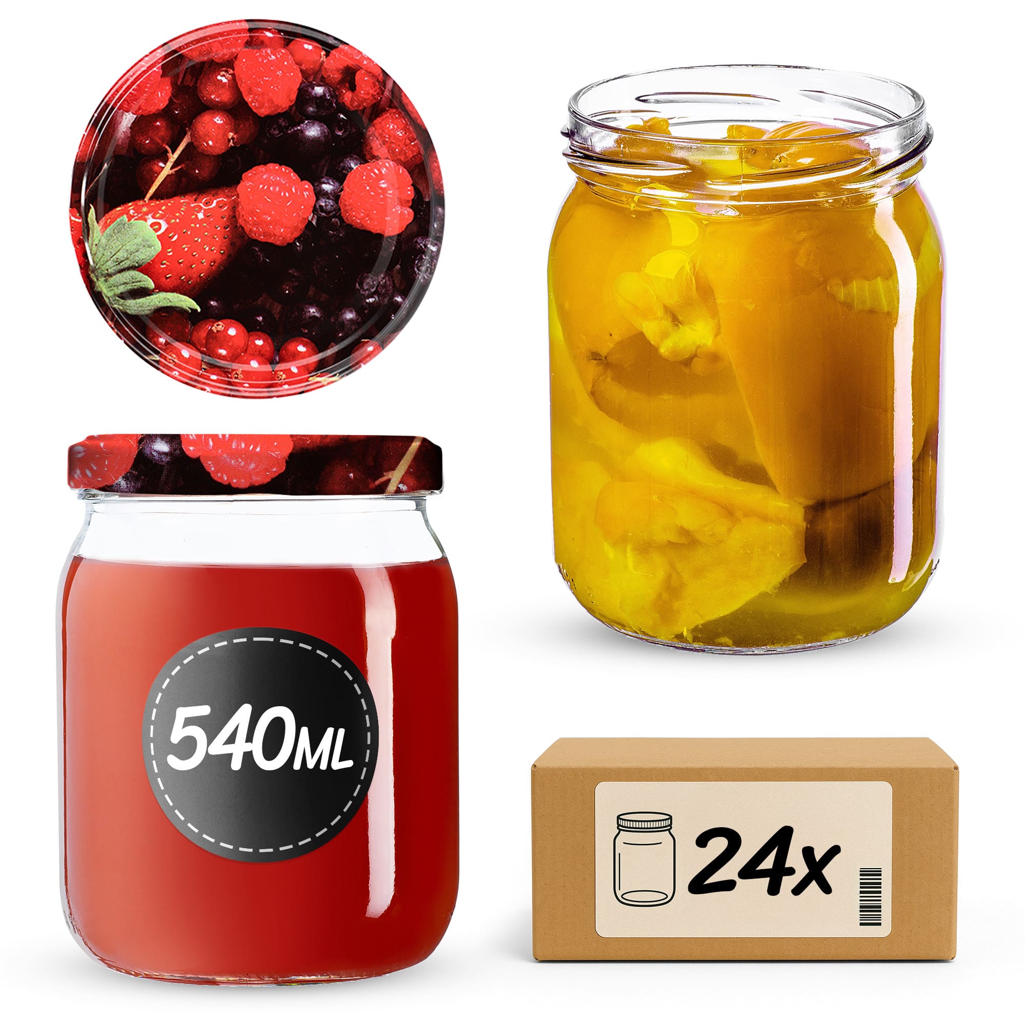 Słoiki Senna 540ml 24szt fi 82 mm + wieczka "Jagody"