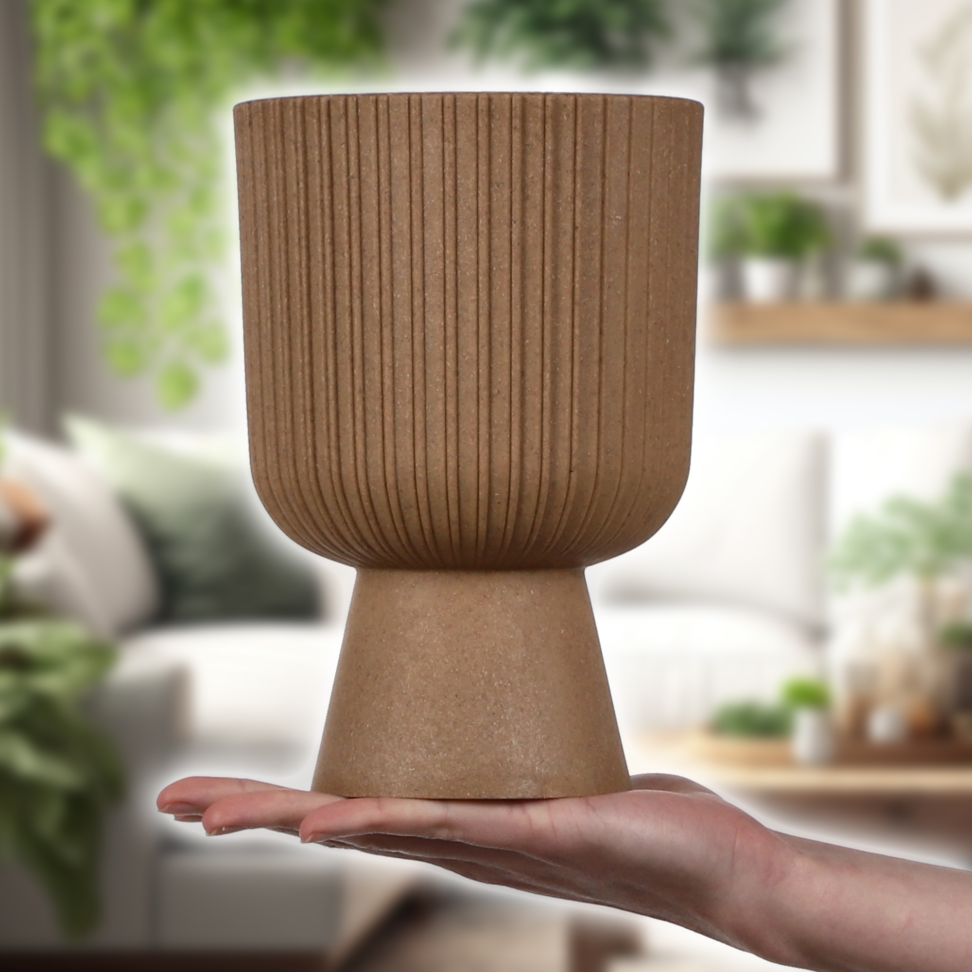 Doniczka na nóżce Golem Eco 14 cm, naturalne drewno