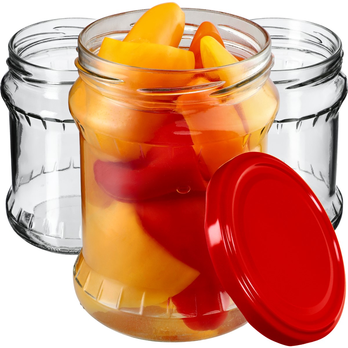 Słoiki na przetwory Kisko 500ml 8szt fi 82 mm + wieczka czerwone