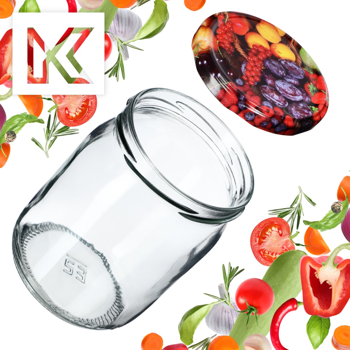 Słoiki Senna 540ml 48szt fi 82 mm + wieczka "Owoce"