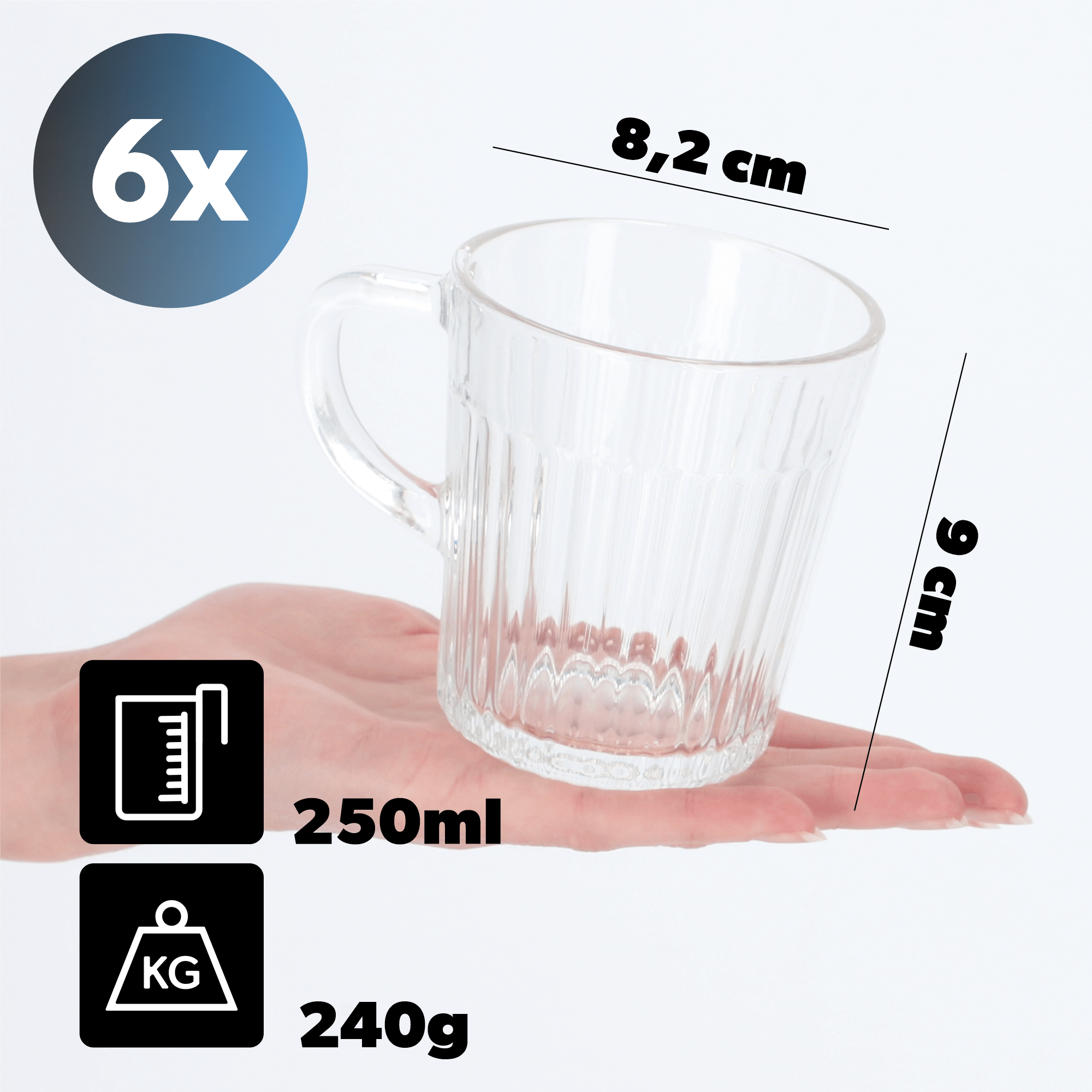 Kubki z uchem do herbaty i kawy Bargano 250 ml, 6 szt.