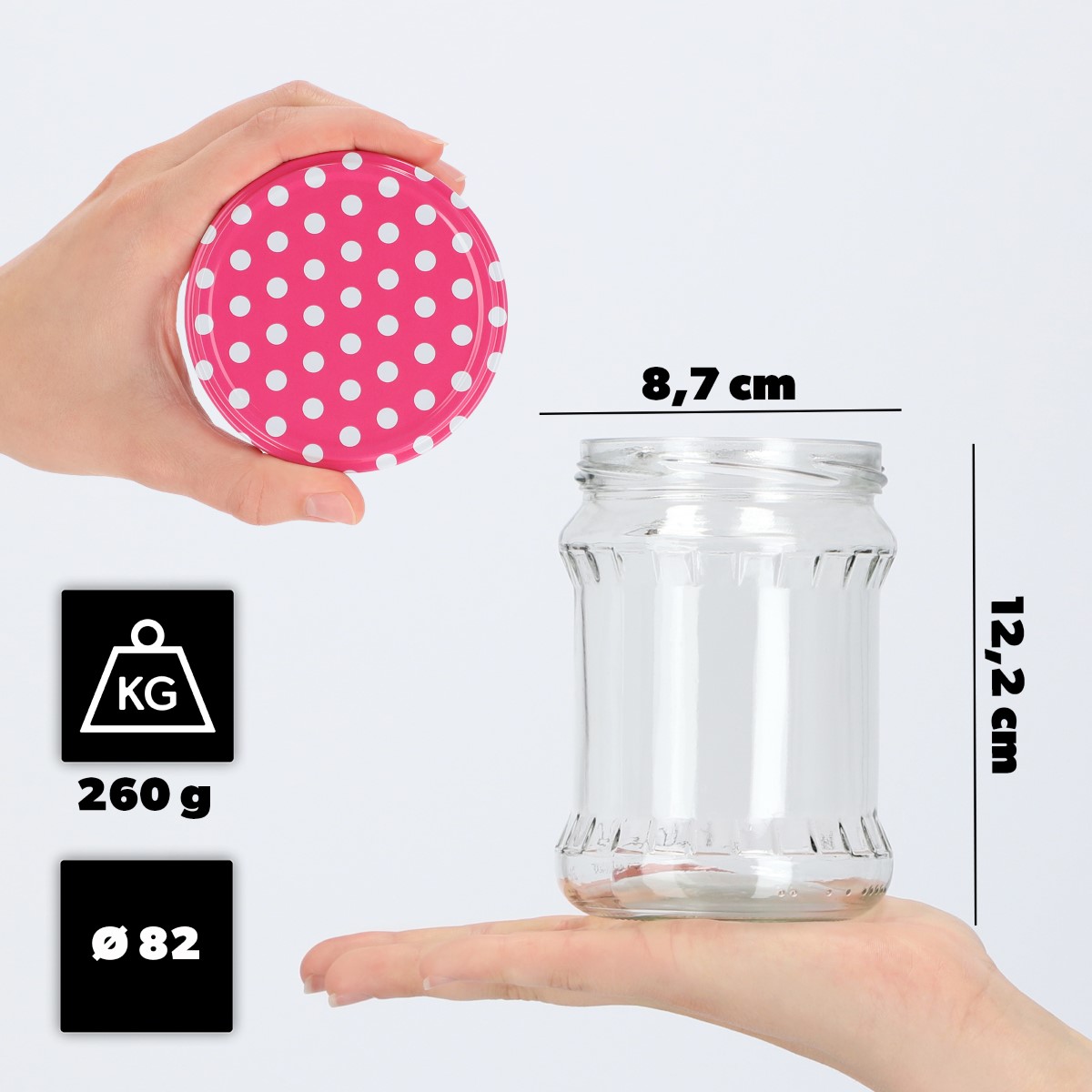 Słoiki na przetwory Kisko 500ml 16szt fi 82 mm + wieczka "Groszek różowy"