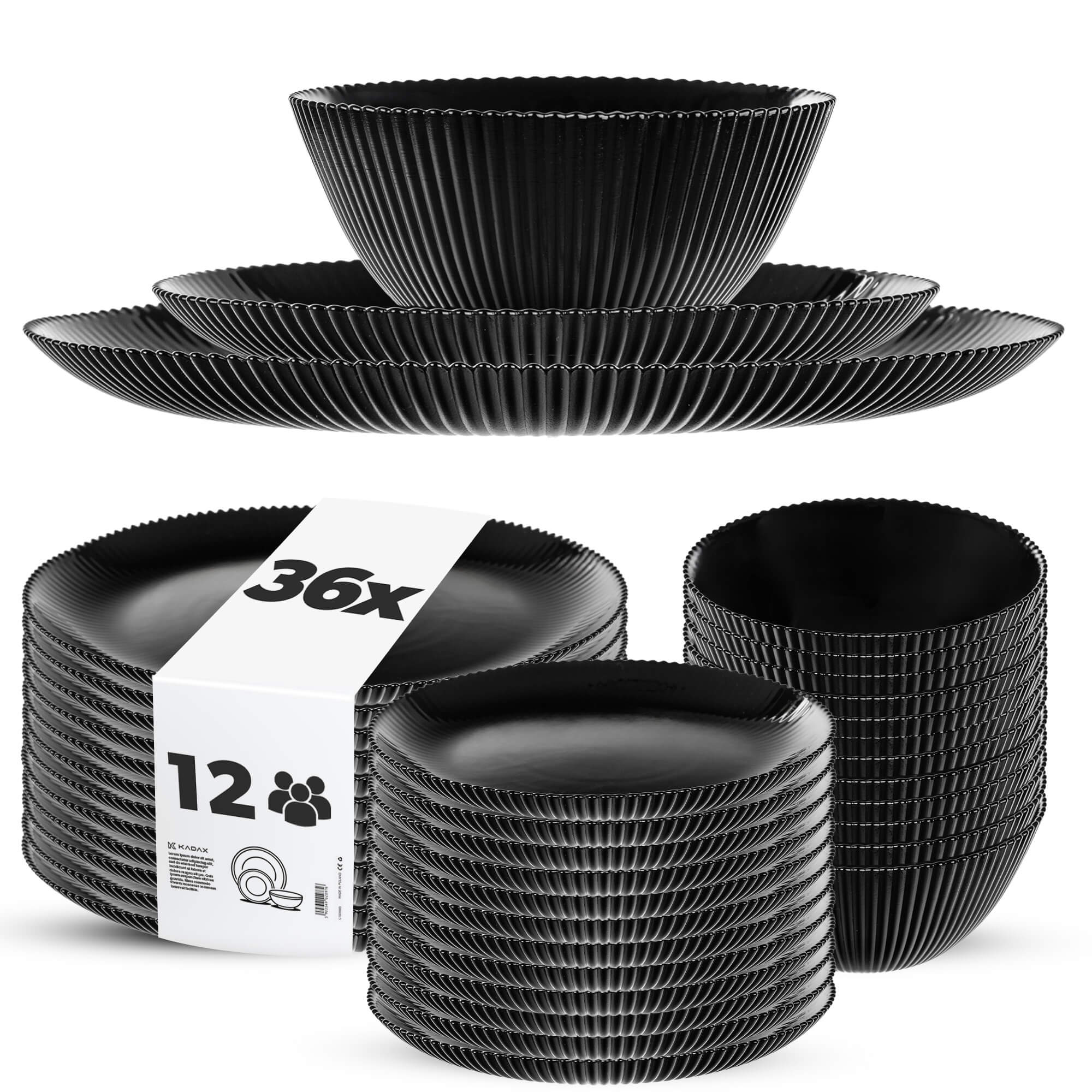 Zestaw obiadowy Regno salaterka 15 cm + talerz deserowy + talerz płytki czarny 12 kpl.