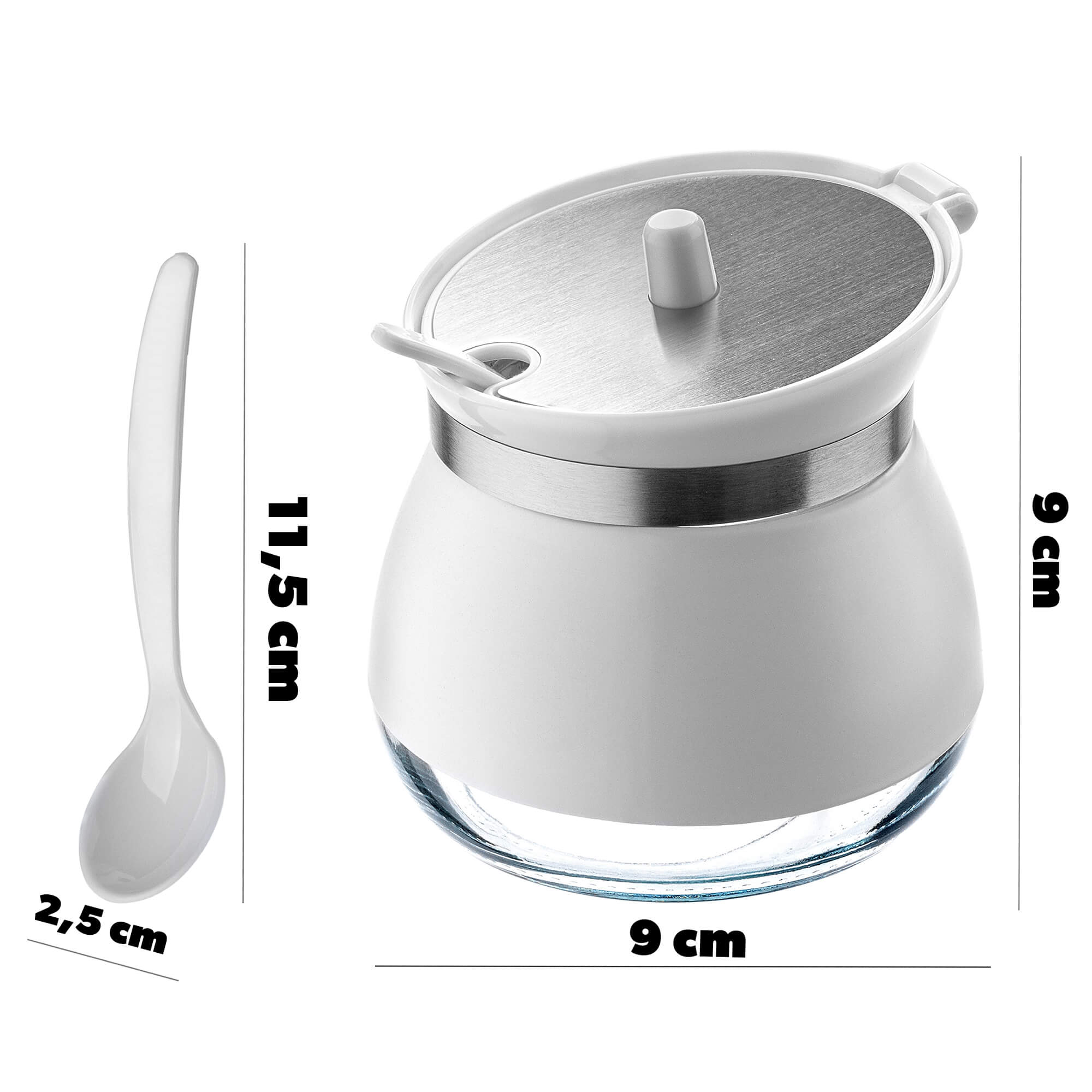 Cukiernica szklana z łyżeczką Lerin 270 ml, biała