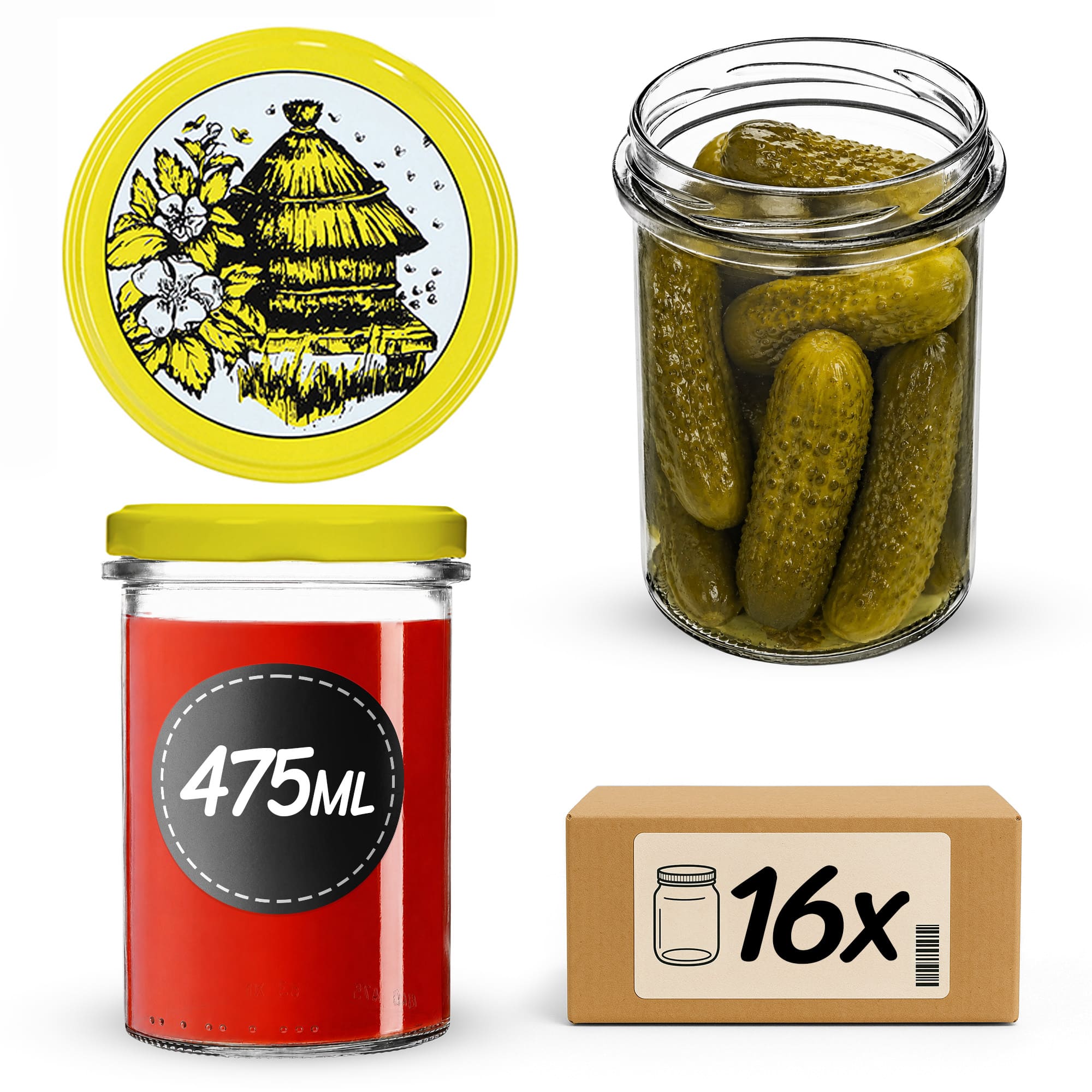 Słoiki na przetwory Befa 475ml 16szt fi 82 mm + wieczka "Ul"