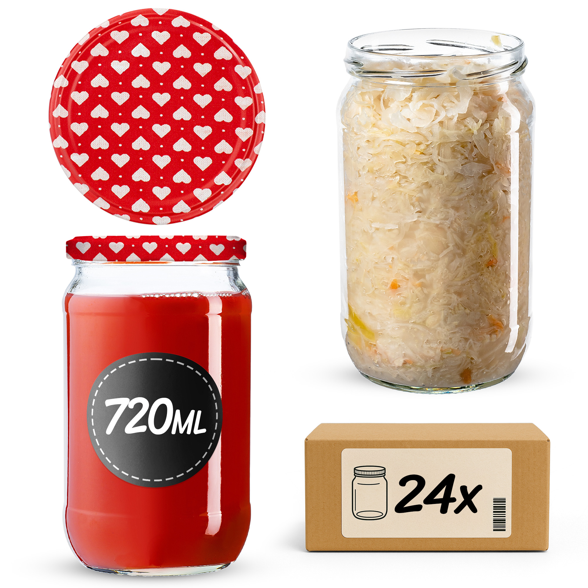 Słoiki na przetwory Niva 720ml 24szt fi 82 mm + wieczka "Serca"