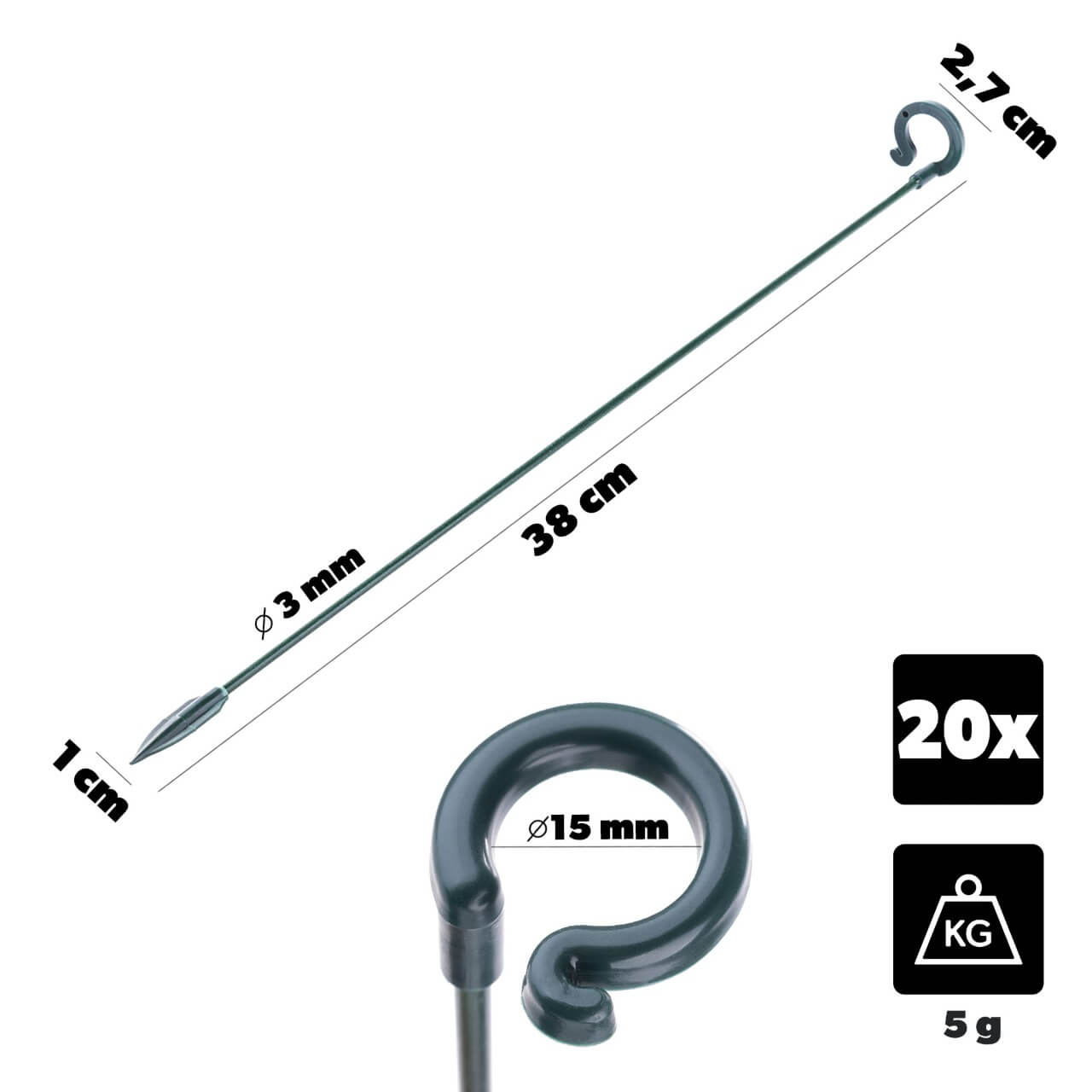 Podpora do roślin Condat 38 cm zielona 20 szt.