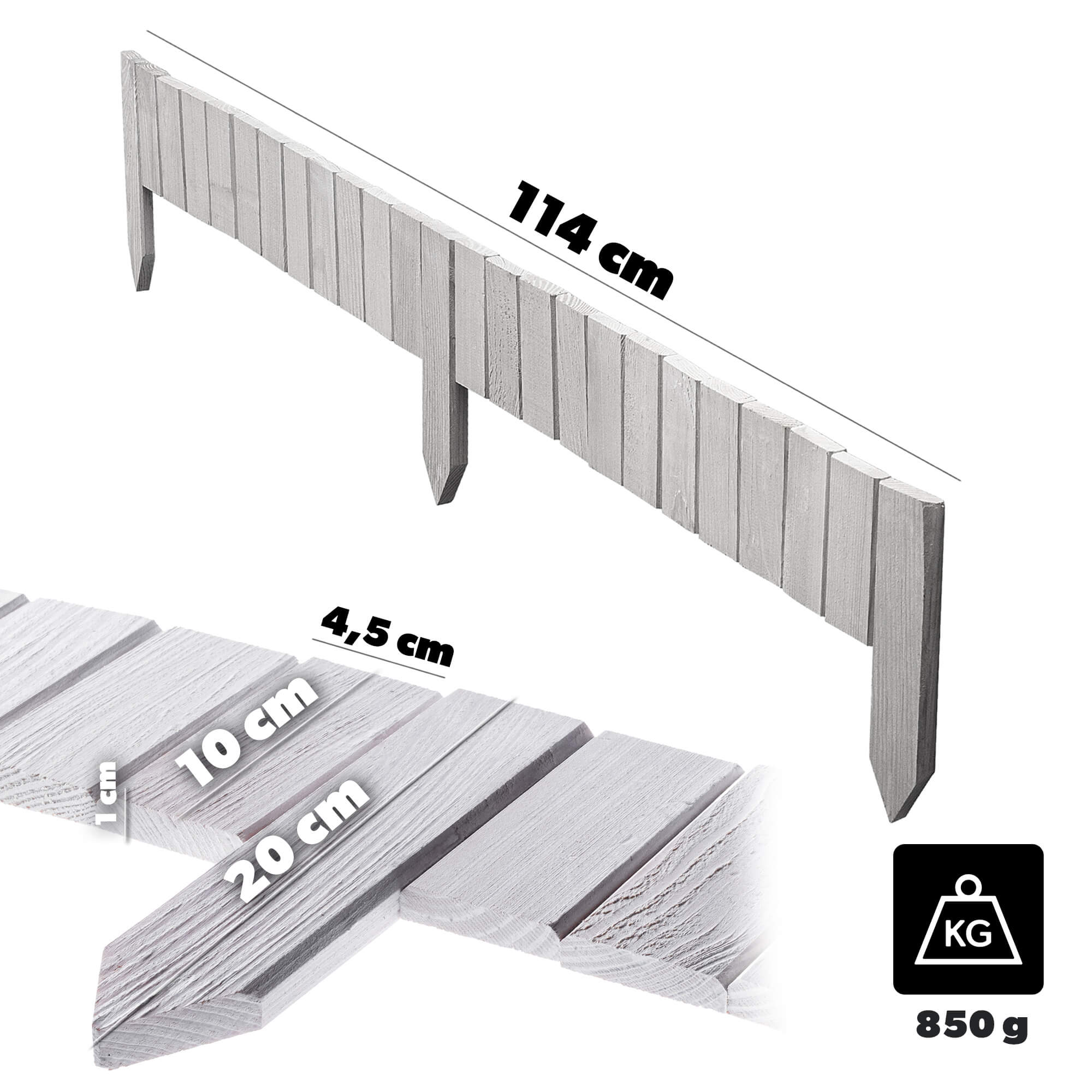 Płotek drewniany rollborder Ansjo obrzeże 115 x 10 cm biały