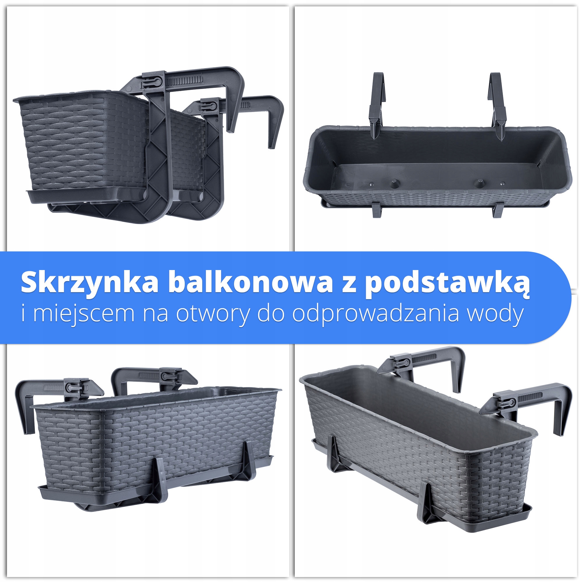 Skrzynka balkonowa z podstawką i uchwytami 40 + 60cm, 2 szt.