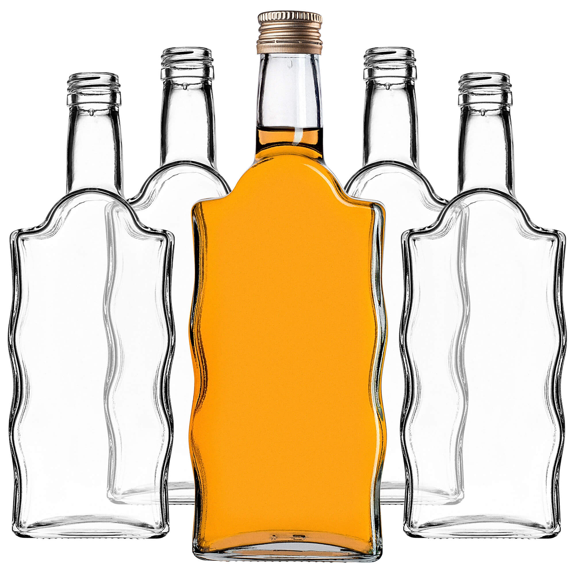 Szklana butelka na nalewkę Fala 500ml ze złotą zakrętką 10 szt.