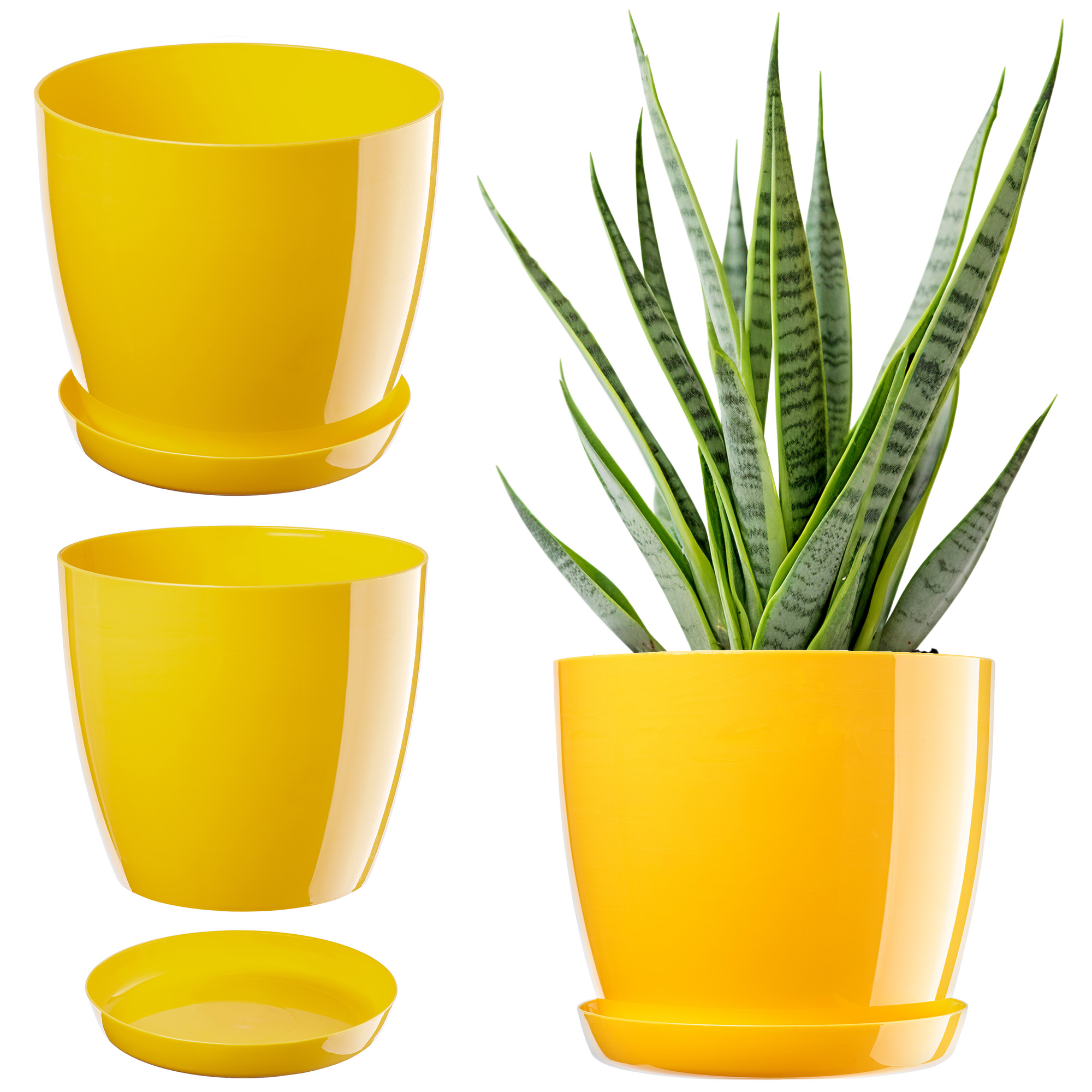 Doniczka na kwiaty z podstawką 14 cm, żółta