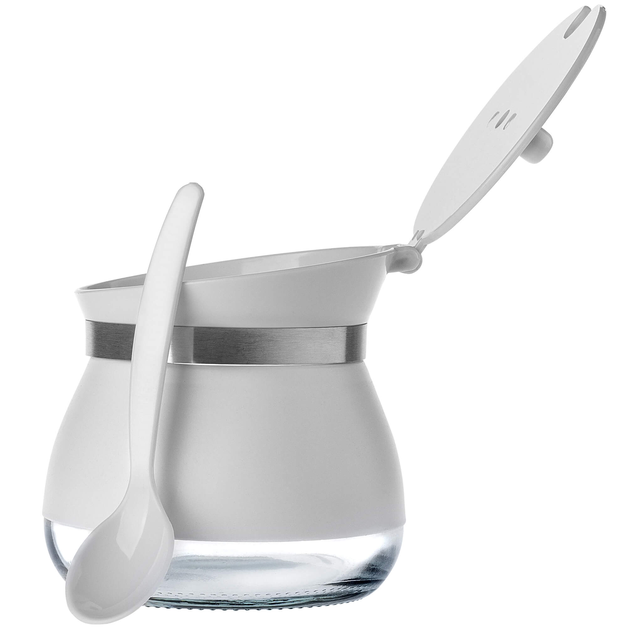 Cukiernica szklana z łyżeczką Lerin 270 ml, biała