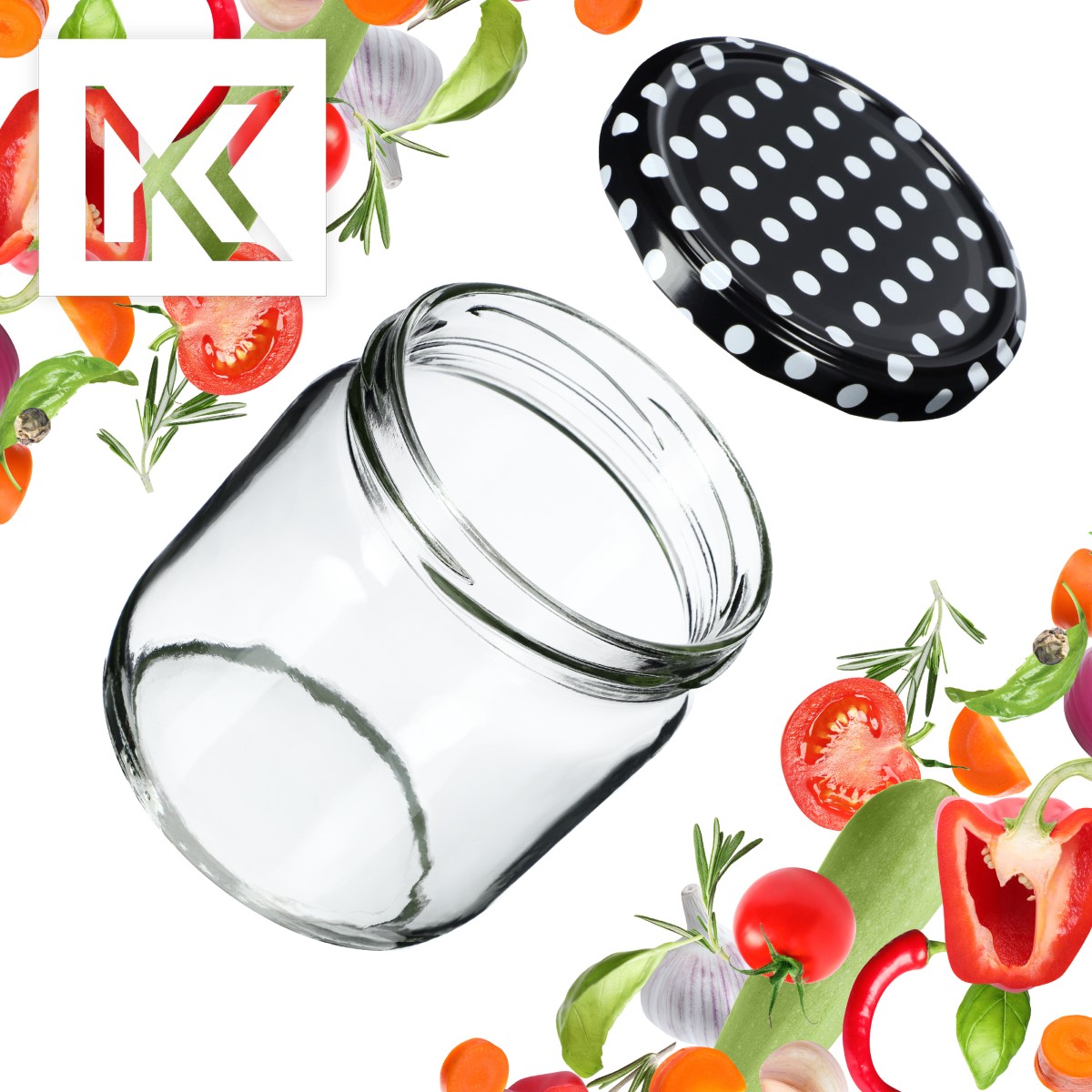 Słoiki na przetwory Salla 425ml 48szt fi 82 mm + wieczka "Groszek czarny"