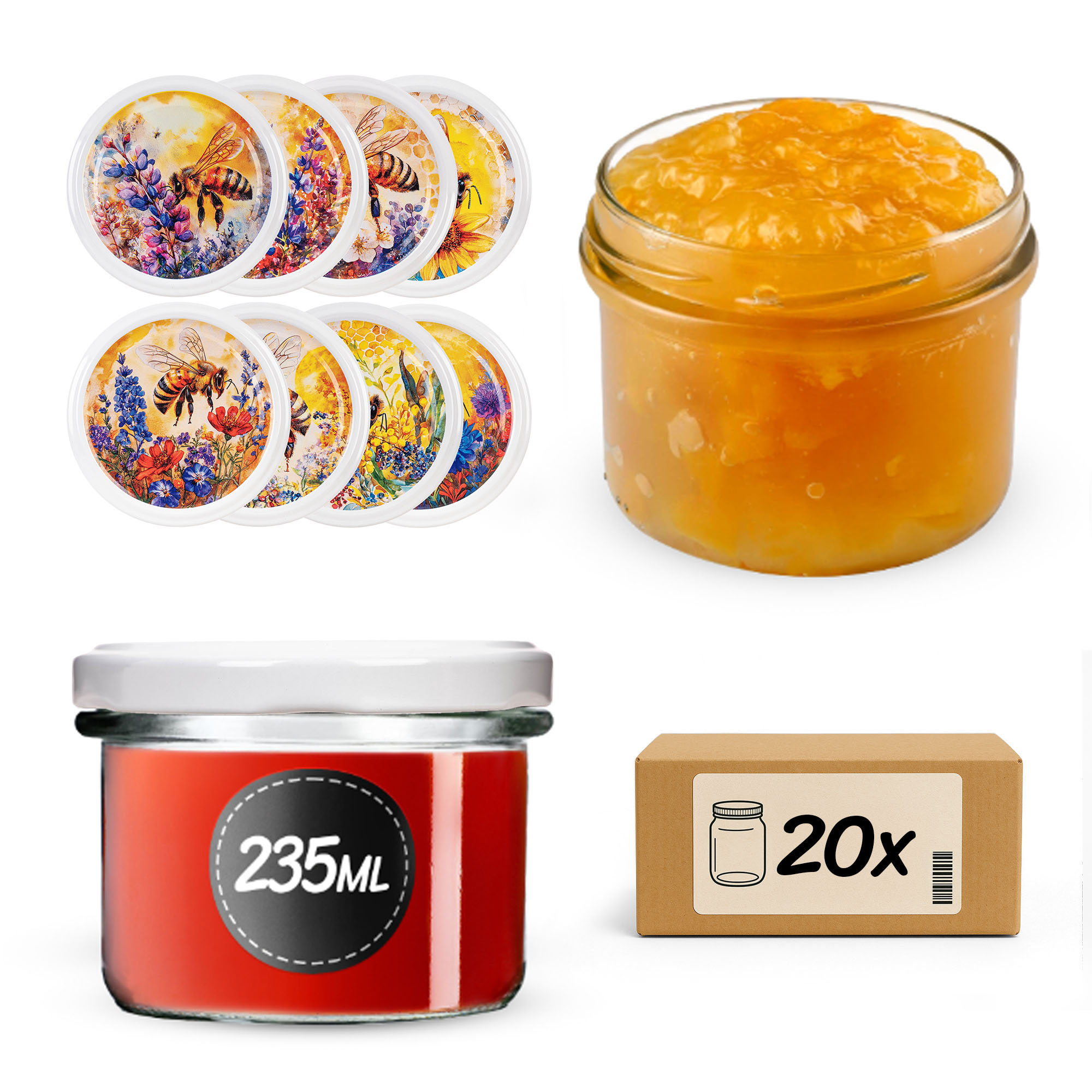 Słoiki na przetwory Tartu 235ml fi 82 mm 20szt + wieczko Bee of the field