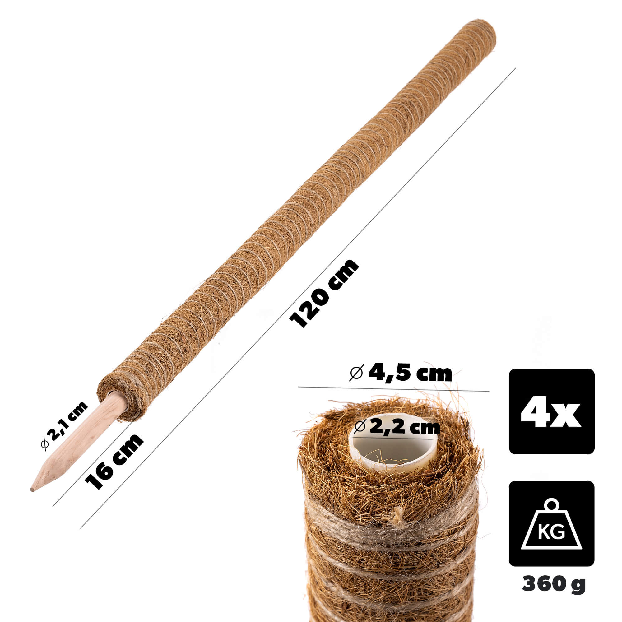 Tyczka do roślin kokosowa Cande 120 cm podpora doniczkowa 4 szt.
