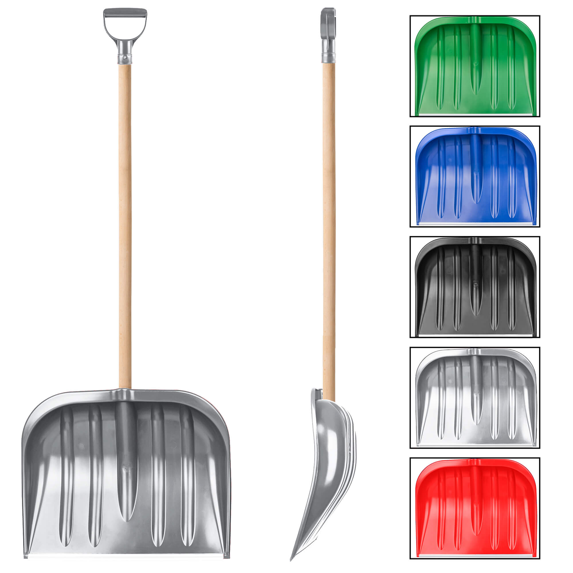 Łopata do śniegu 132 cm, srebrna drewniany trzonek