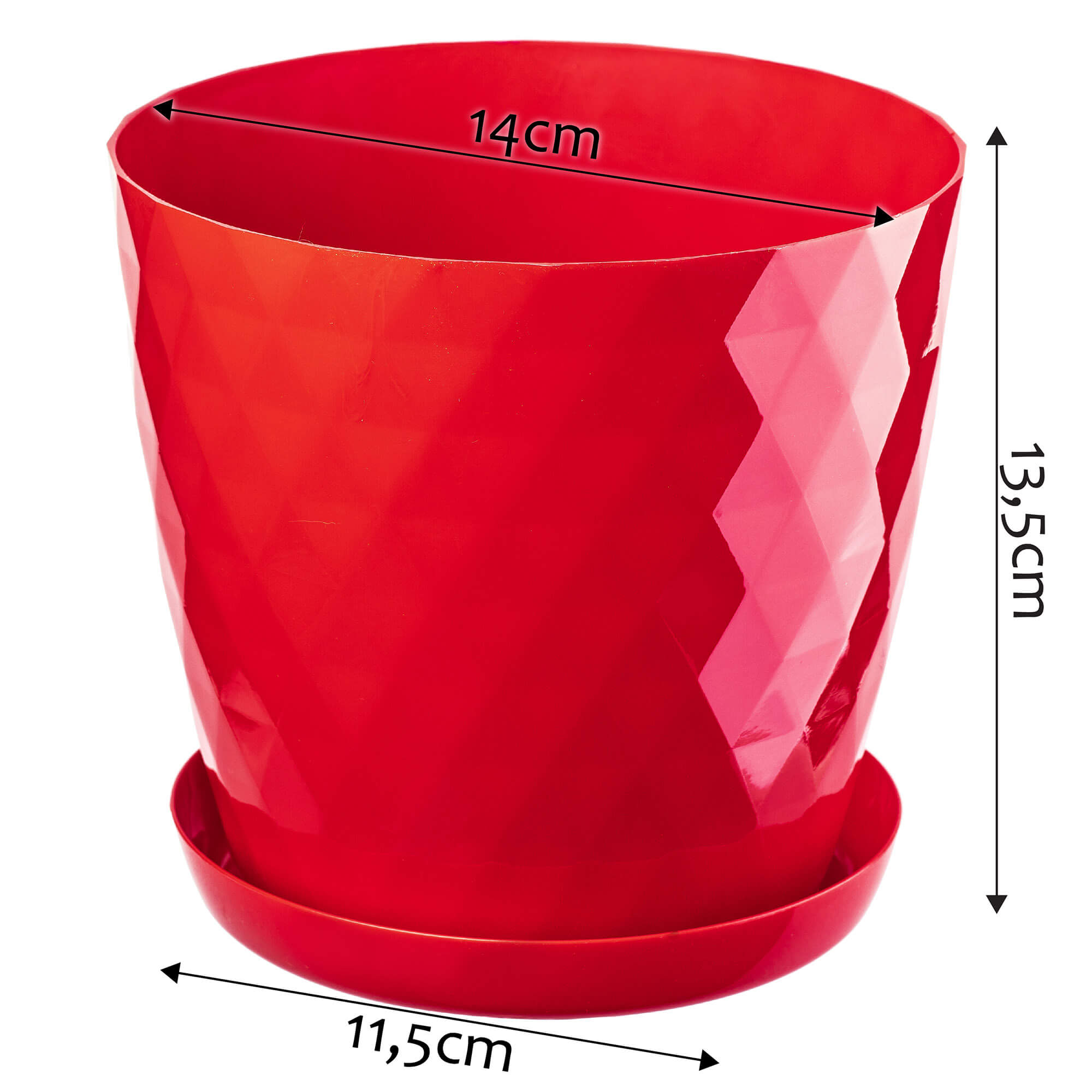 Doniczka na kwiaty z podstawką 14 cm, czerwona