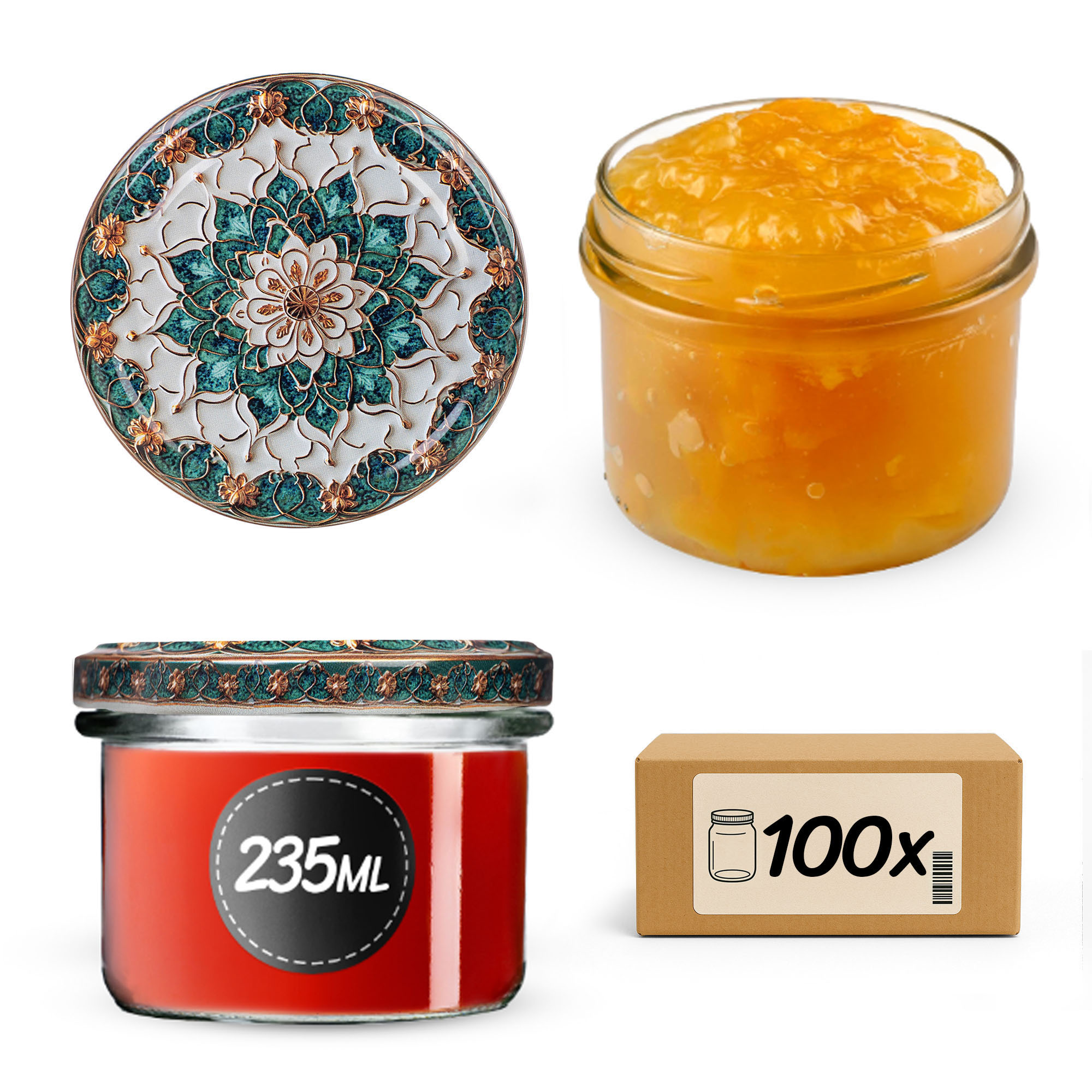 Słoiki na przetwory Tartu 235ml fi 82 mm 100szt + wieczko Ceramics 1