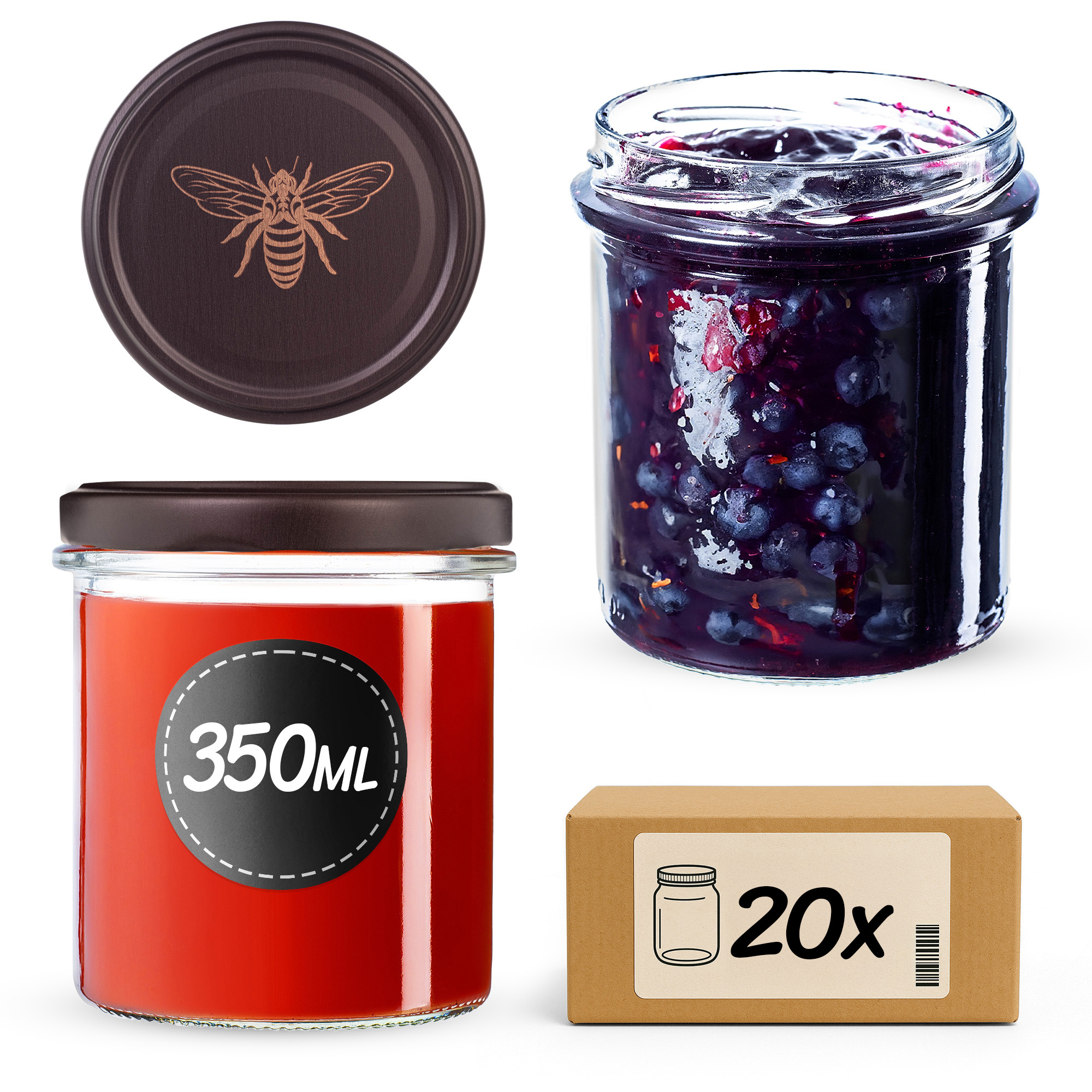 Słoiki na przetwory Avila 350ml fi 82 mm 20szt + wieczko Pszczoła
