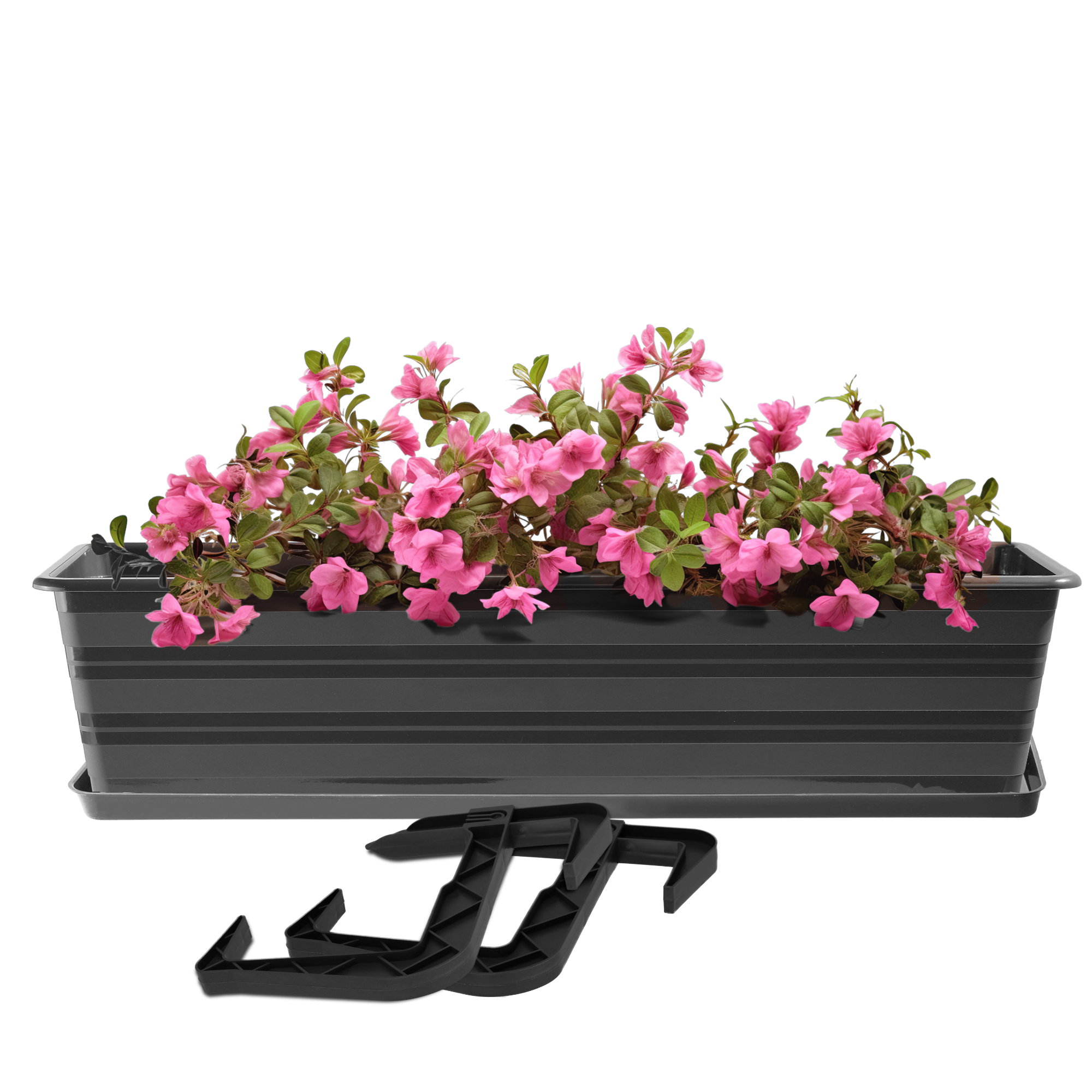 Doniczka balkonowa Cati + podstawka + uchwyty 60 cm, antracyt