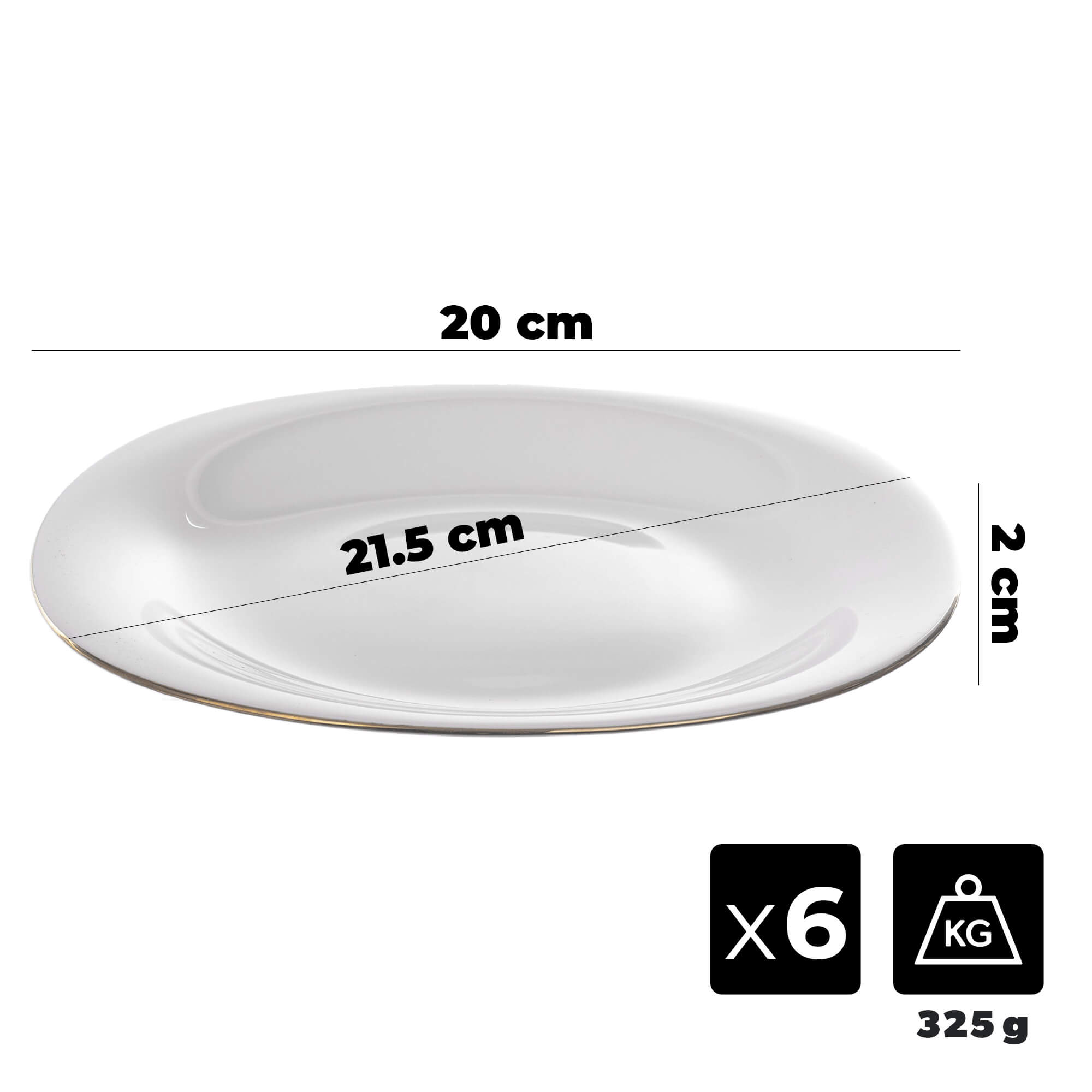 Talerz deserowy Boni 21 cm biały ze złotym rantem 6 szt.