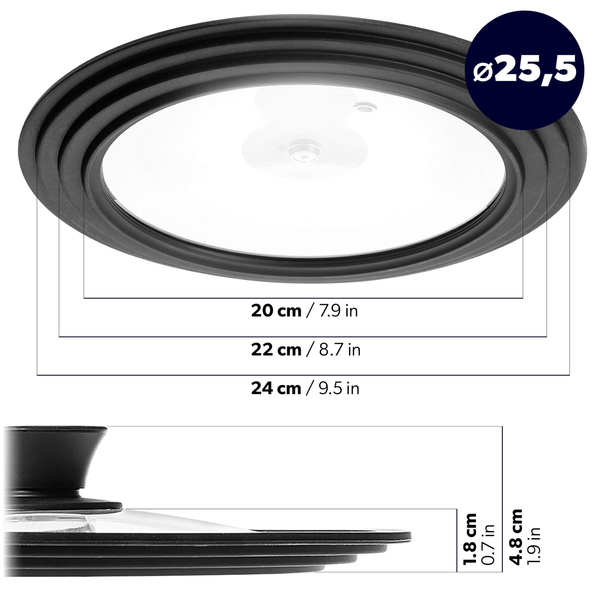 Pokrywa szklana multisize Aiola na garnek 20-24 cm z czarnym matowym uchwytem