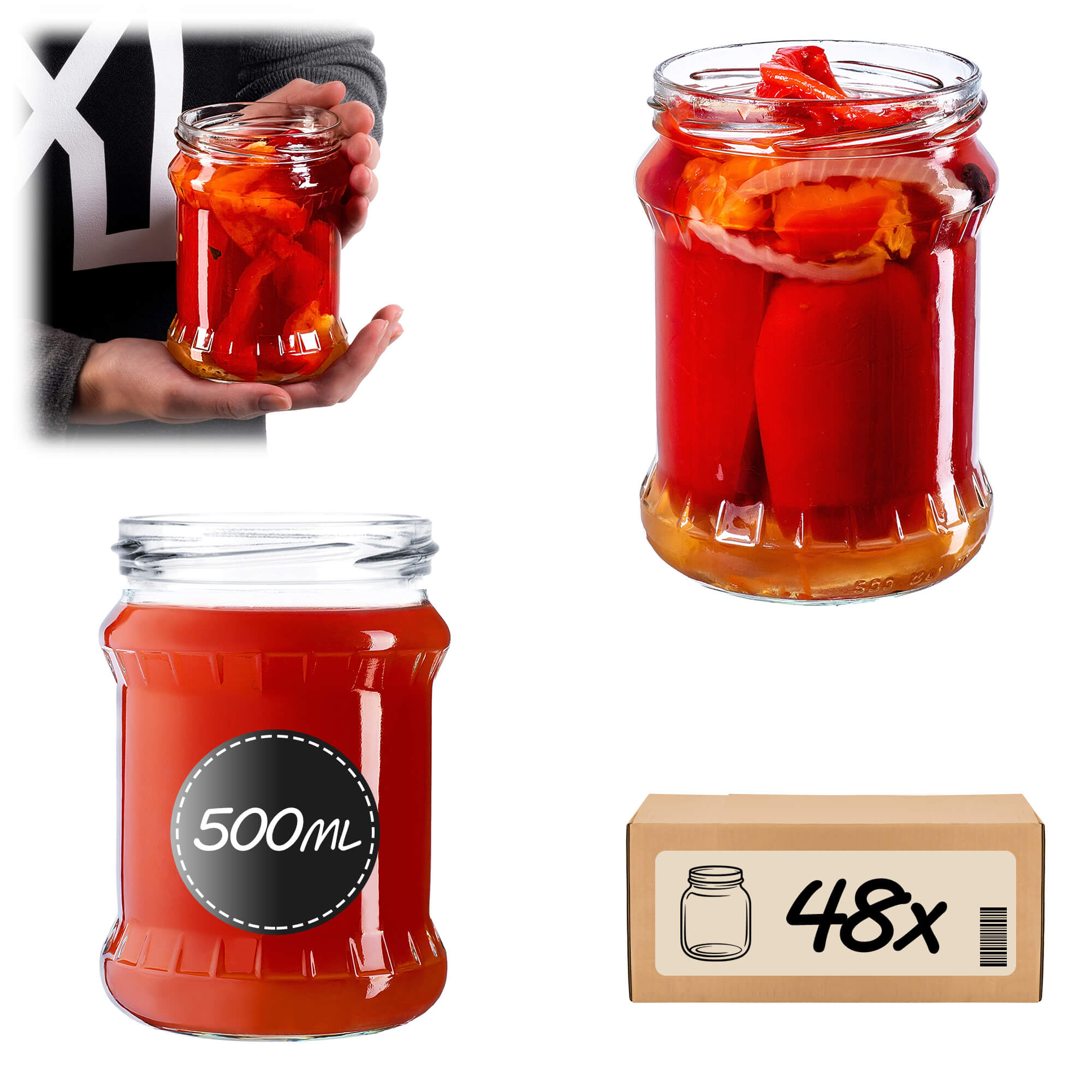 Słoiki na przetwory Kisko 500ml 48szt fi 82 mm bez wieczka