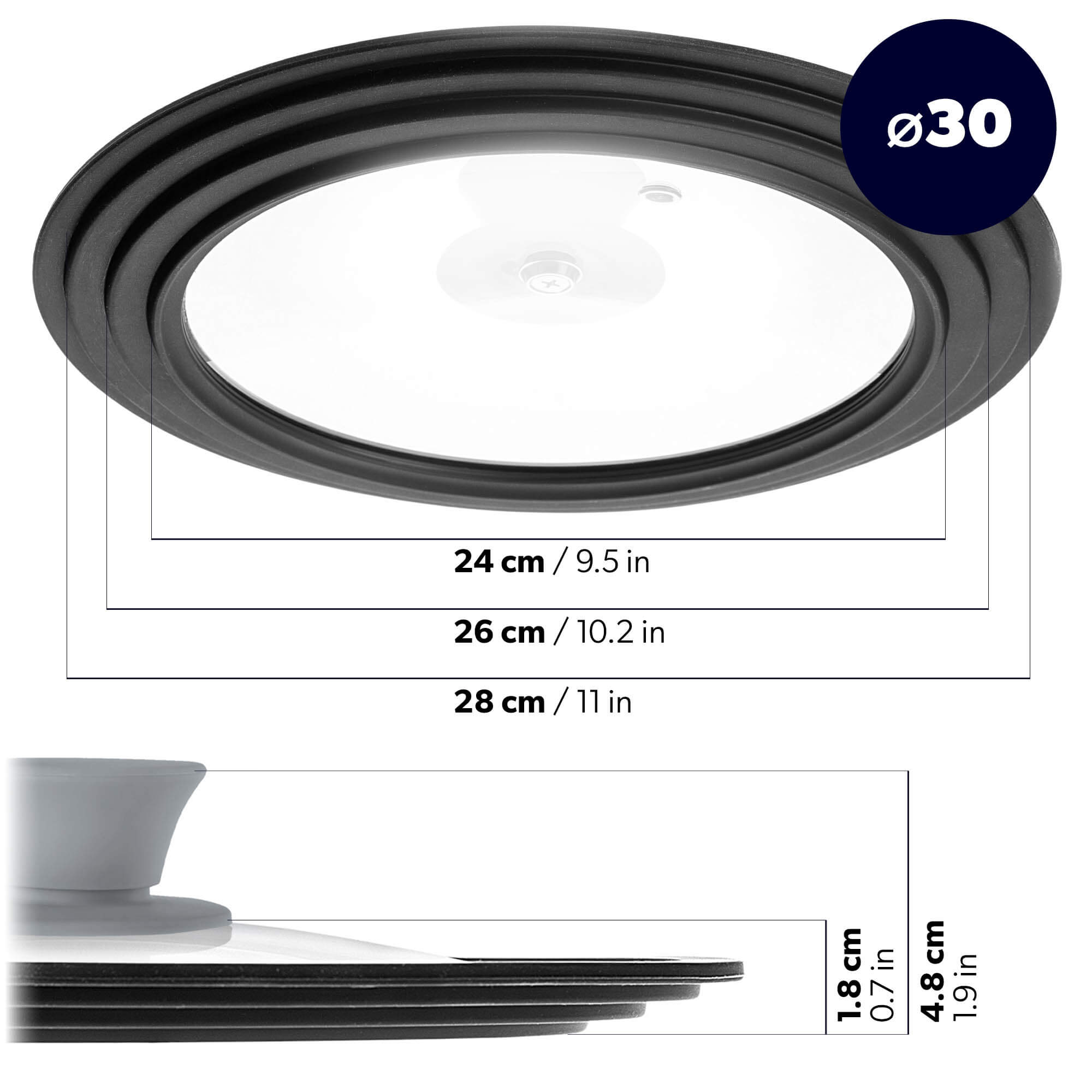 Pokrywa szklana multisize Aiola na garnek 24-28 cm z szarym uchwytem