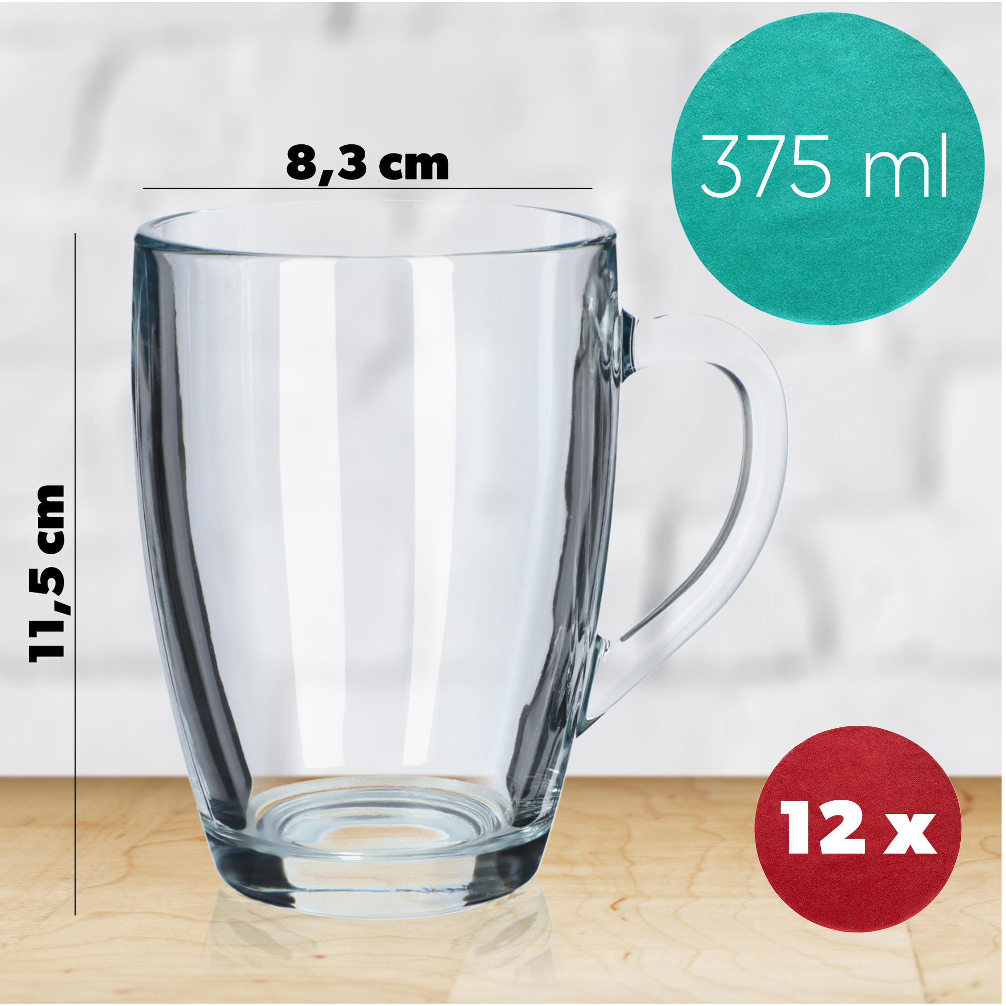 Kubki z uchem do herbaty i soku Albenga 375 ml, 12 szt.