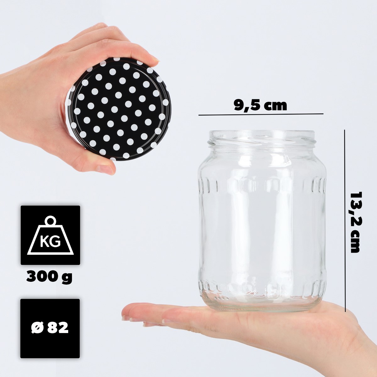 Słoiki na przetwory Jukka 720ml 48szt fi 82 mm + wieczka "Groszek czarny"