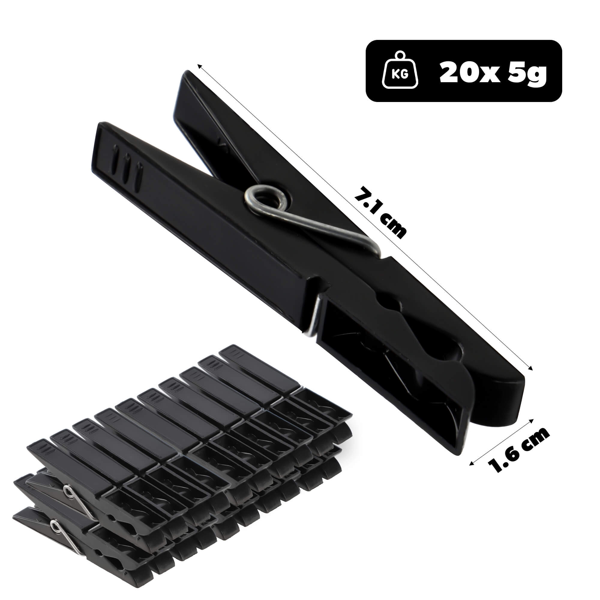 Plastikowe klamerki do prania Alebo czarne, 20 szt.