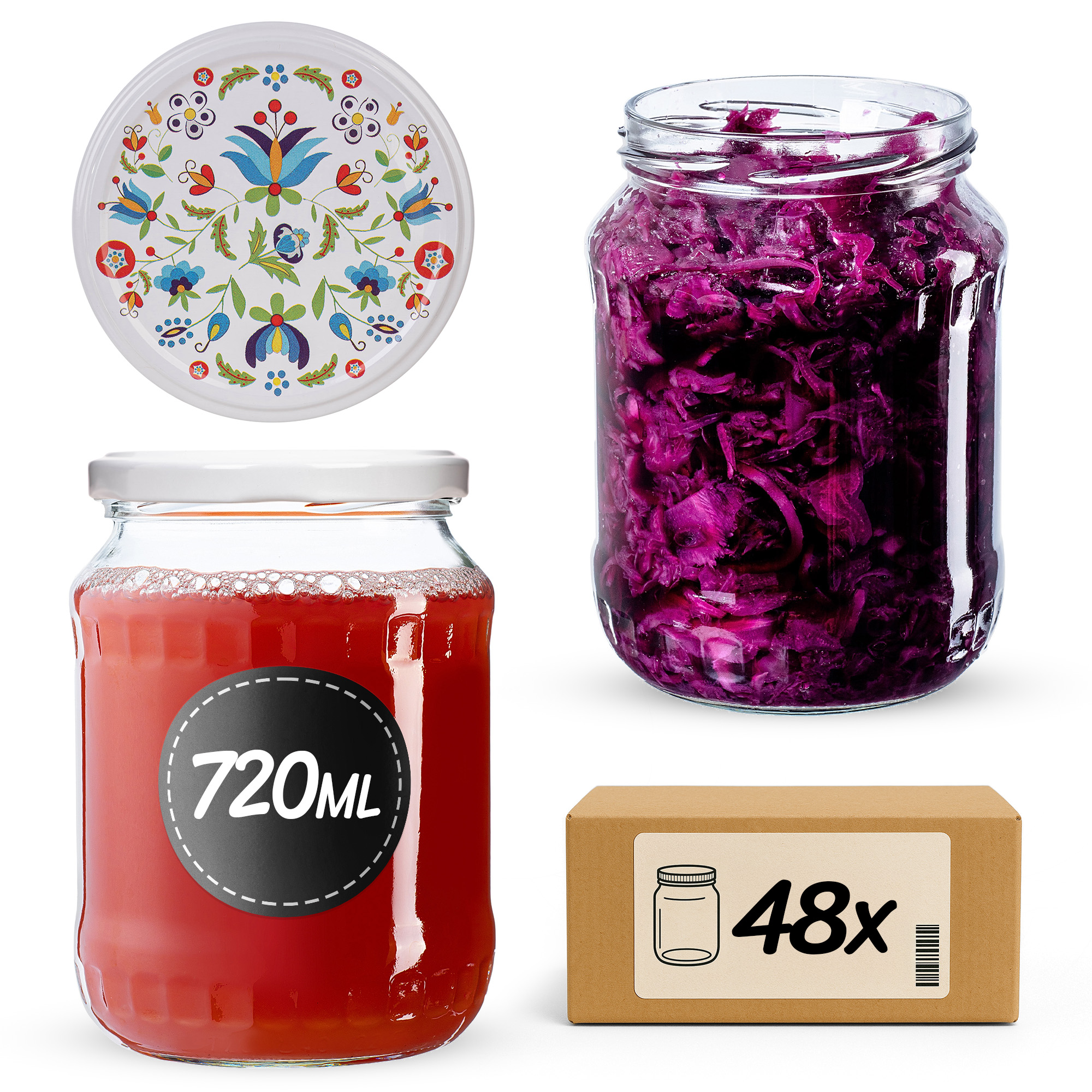 Słoiki na przetwory Jukka 720ml fi 82 mm 48szt + wieczko Kaszuby