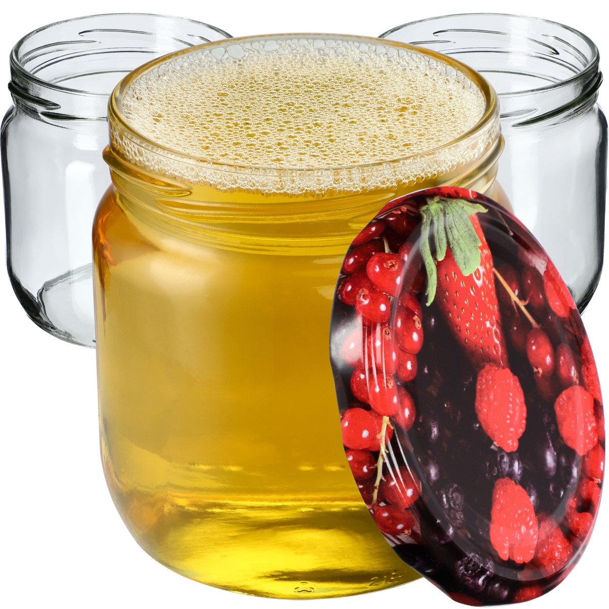 Słoiki na przetwory Salla 425ml 48szt fi 82 mm + wieczka "Owoce leśne"