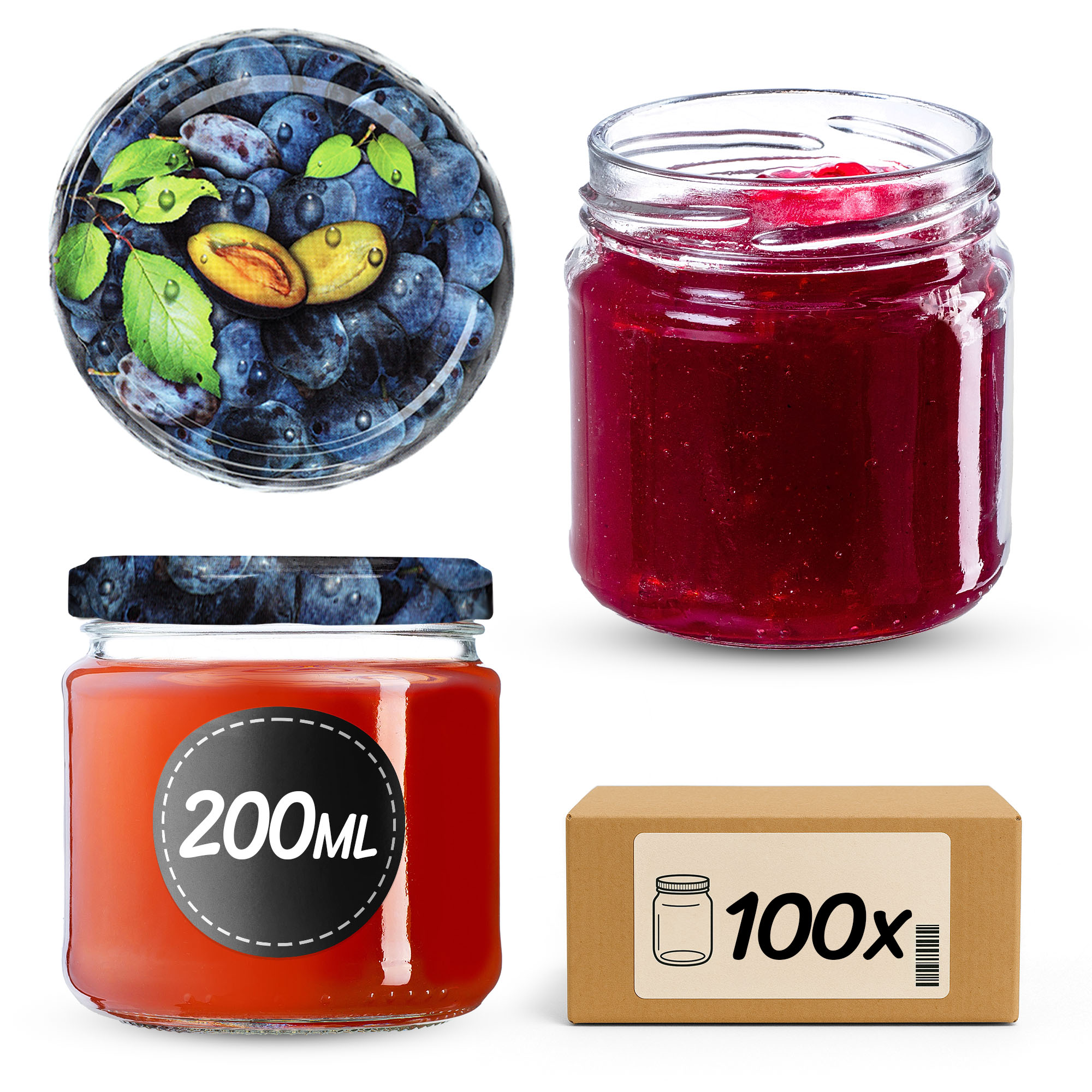 Słoiki na przetwory Lerma 200ml 100szt fi 66 mm + wieczka "Śliwki"